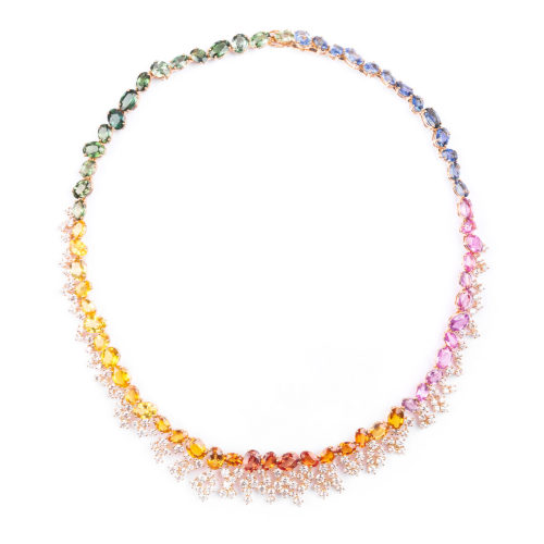 Collar RABAT Rainbow de oro rosa con zafiros multicolor y diamantes