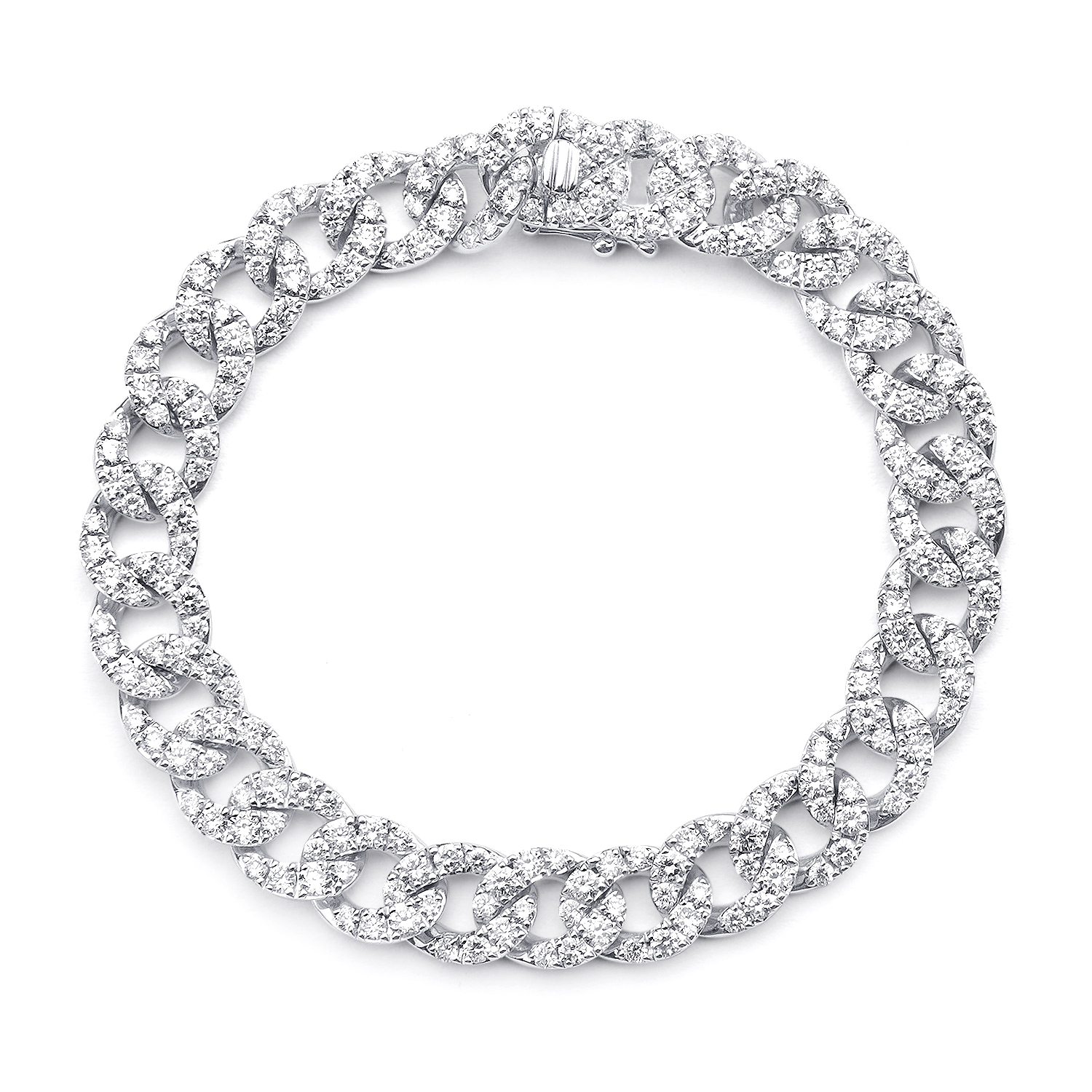 Pulsera de oro blanco de eslabones con brillantes blancos