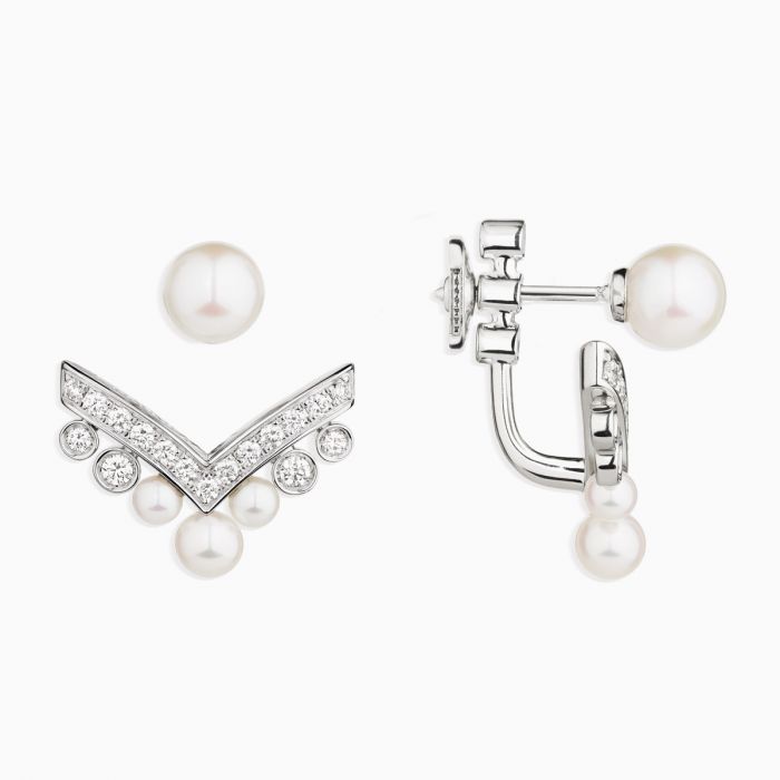 Pendiente CHAUMET Joséphine Aigrette oro blanco, diamantes corte brillante, perlas cultivadas de Akoya.