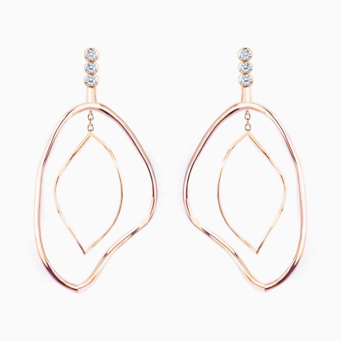 Pendientes RABAT de oro rosa con forma de hoja y diamantes