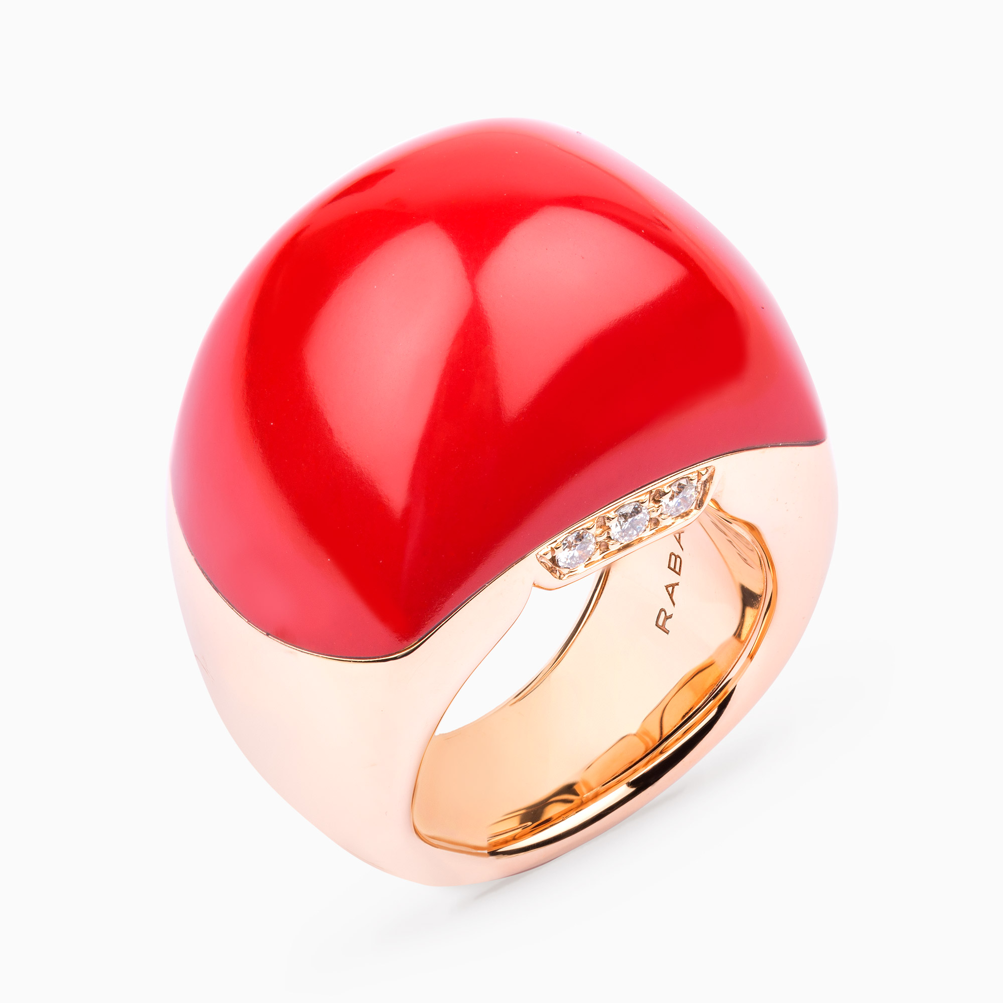 Anillo RABAT de oro rosa con coral y diamantes