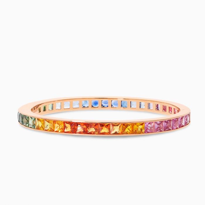 PULSERA DE ORO ROSA CON ZAFIROS MULTICOLOR