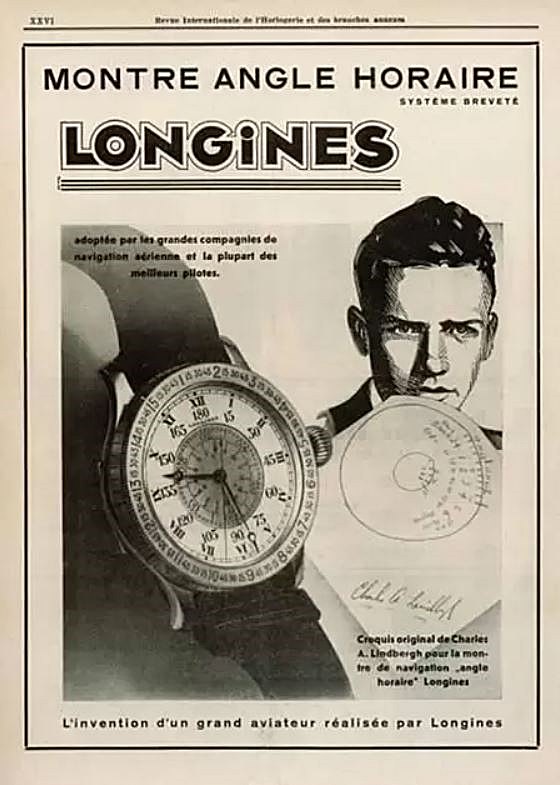 Anuncio publicitario del Longines Hour Angle creado por Charles Lindbergh
