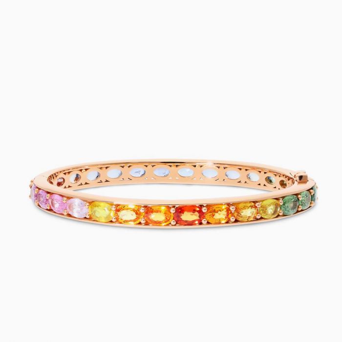 PULSERA DE ORO ROSA CON ZAFIROS MULTICOLOR