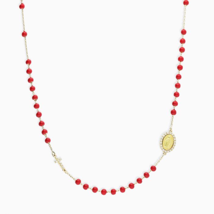 Collar rosario de oro amarillo con bolas esmaltadas