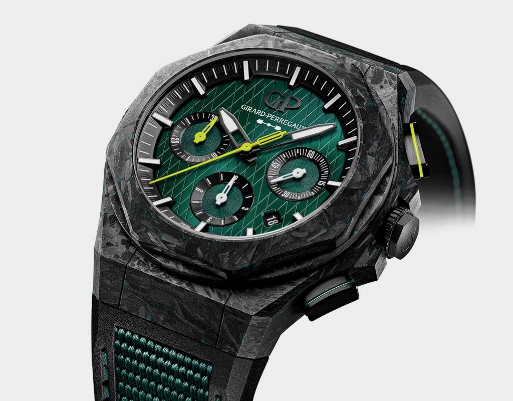 Detalles del material del Girard-Perregaux Laureato Absolute Cronógrafo «Aston Martin F1»