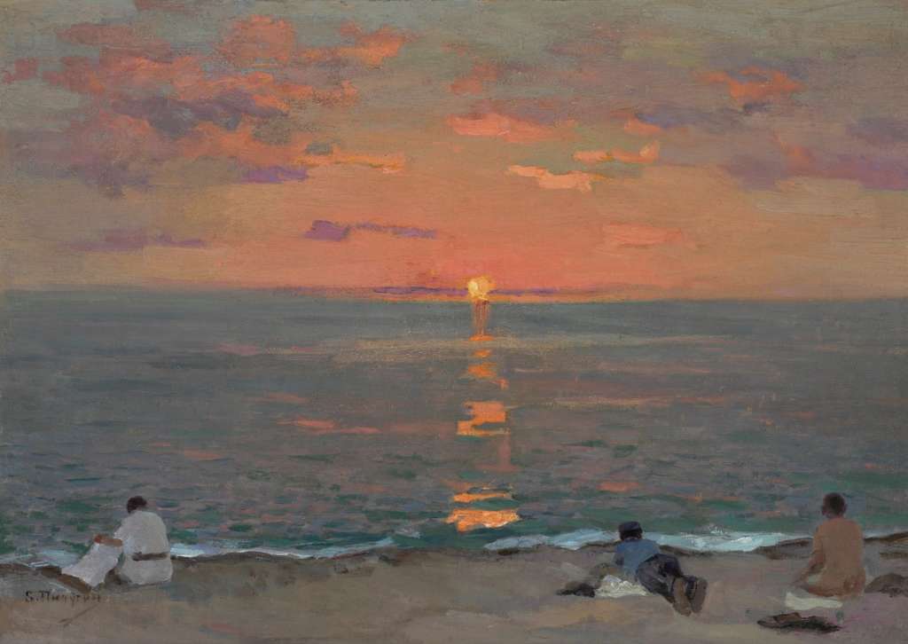 Sunset on the beach - Sergei Ivanovich atardecer en la playa pintura