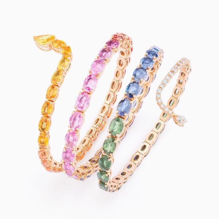 Pulsera en espiral Rainbow en oro rosa con zafiros multicolor y diamantes - RABAT