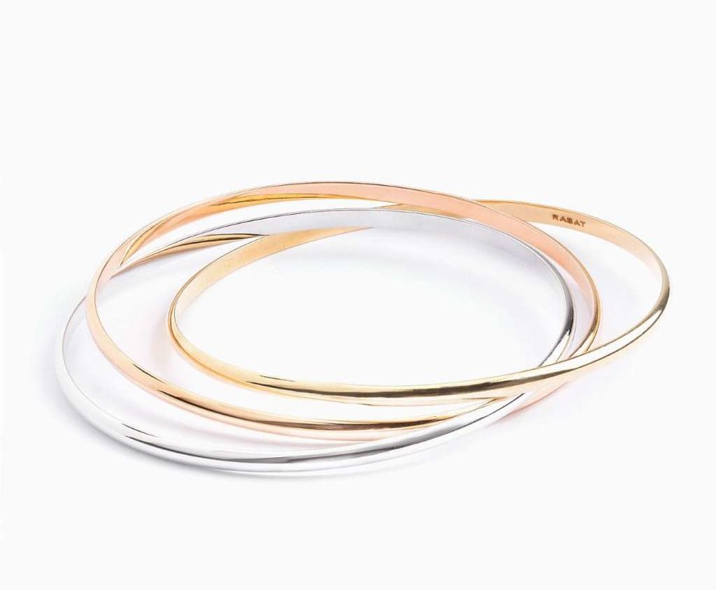 Pulsera rígida con tres brazaletes en oro amarillo, rosa y blanco RABAT 