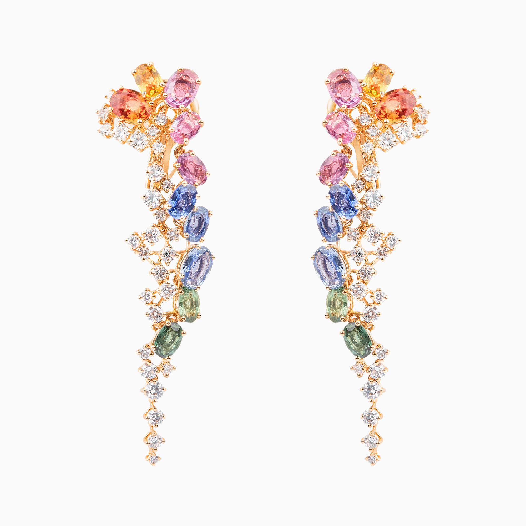 Pendientes earchuffs de oro rosa con zafiros multicolor y diamantes de RABAT Rainbow