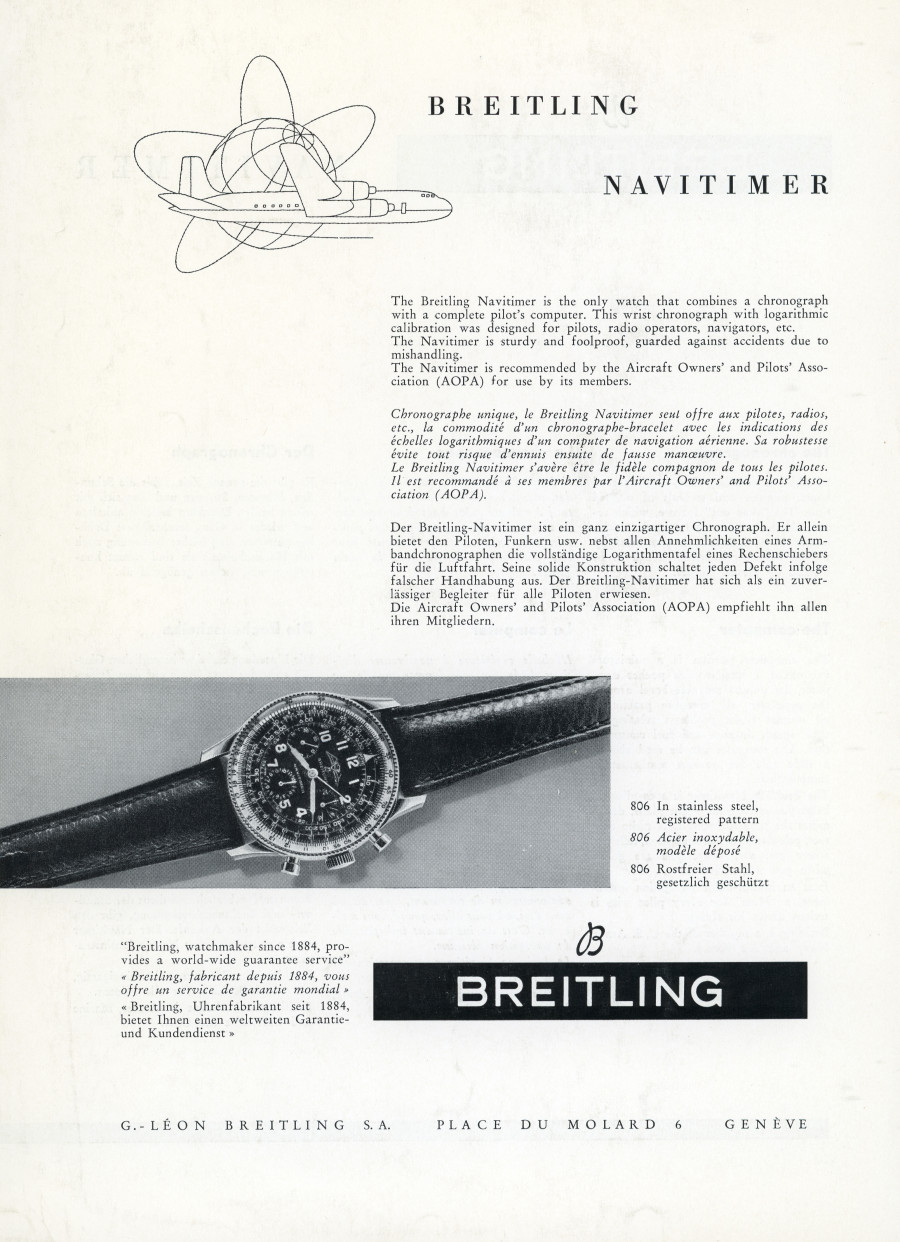 Antigua publicidad del Navitimer de Breitling en Rabat Magazine