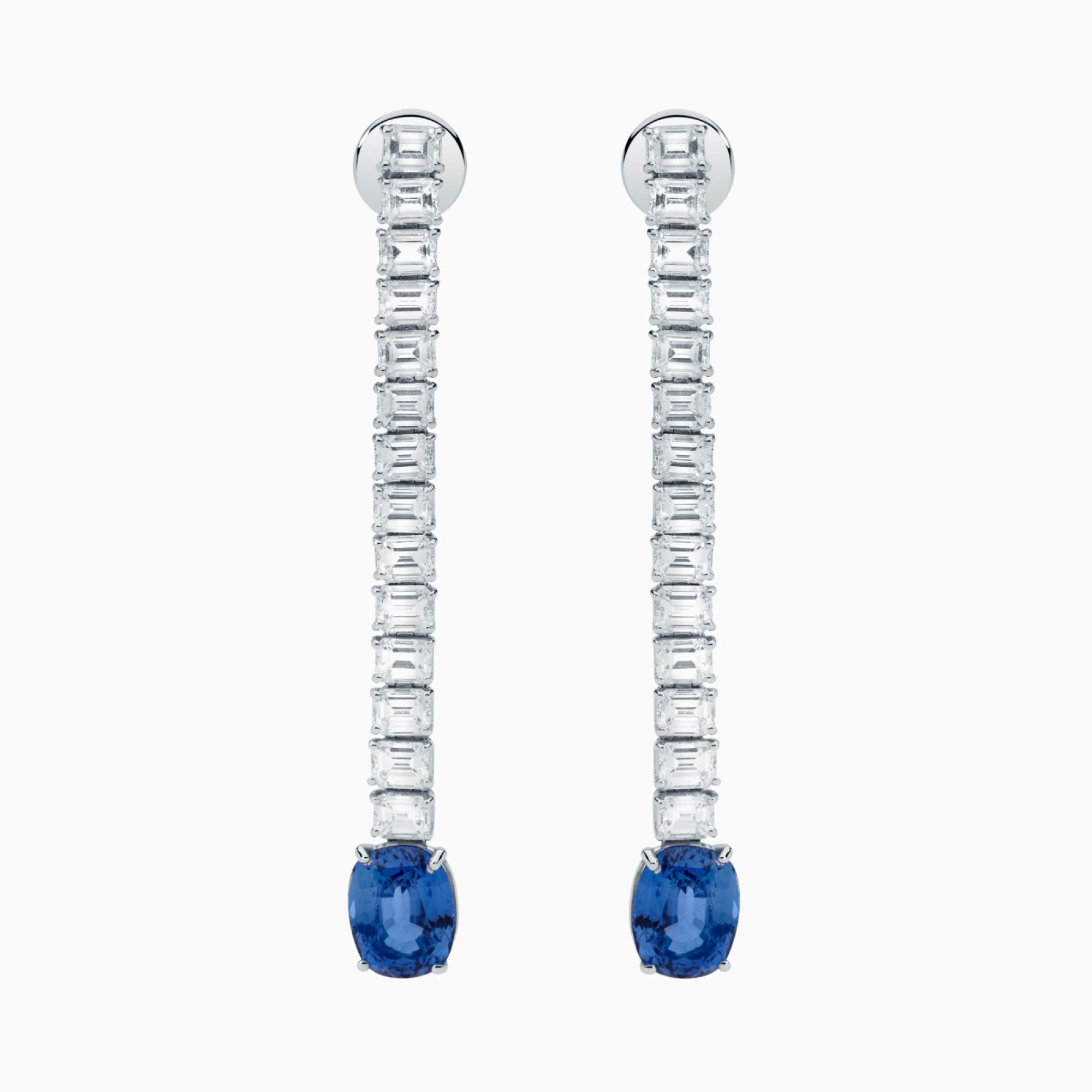 Pendientes Rivière de diamantes y zafiro azul | RABAT Precious Stones