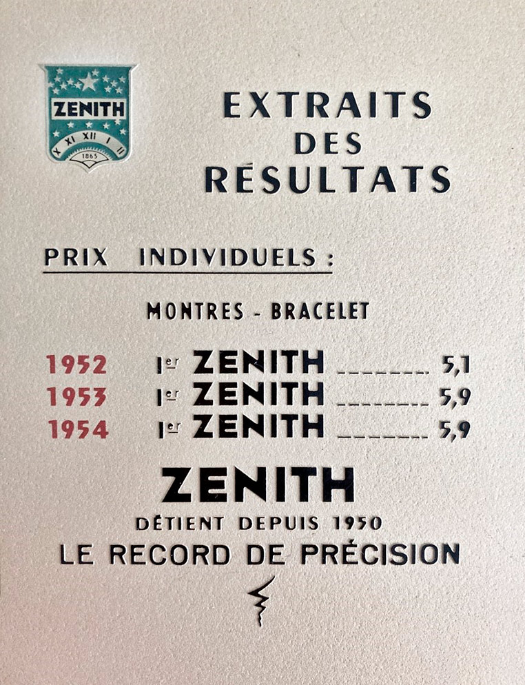 Los diferentes premios consecutivos del calibre 135 de Zenith