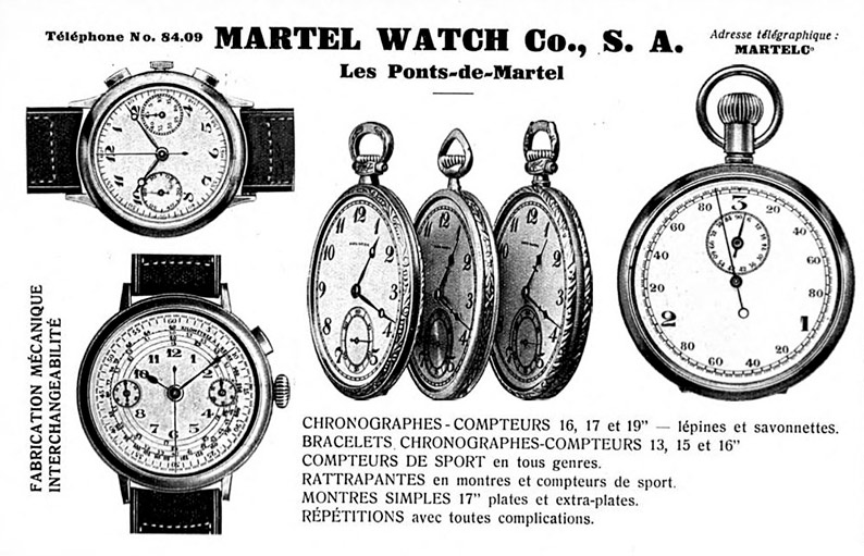 Cártel publicitario de Martel, proveedor de calibre cronográficos