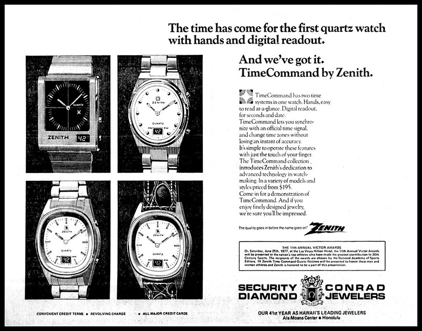 Publicidad de relojería electrónica de Zenith