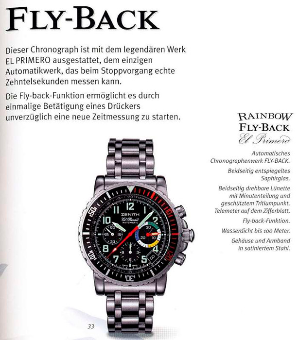 Publicidad del reloj Rainbow Fly-Back de Zenith