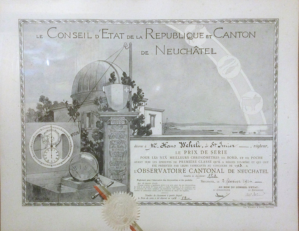 Primer premio de L'Observatoire Cantonal de Neuchatel de 1903