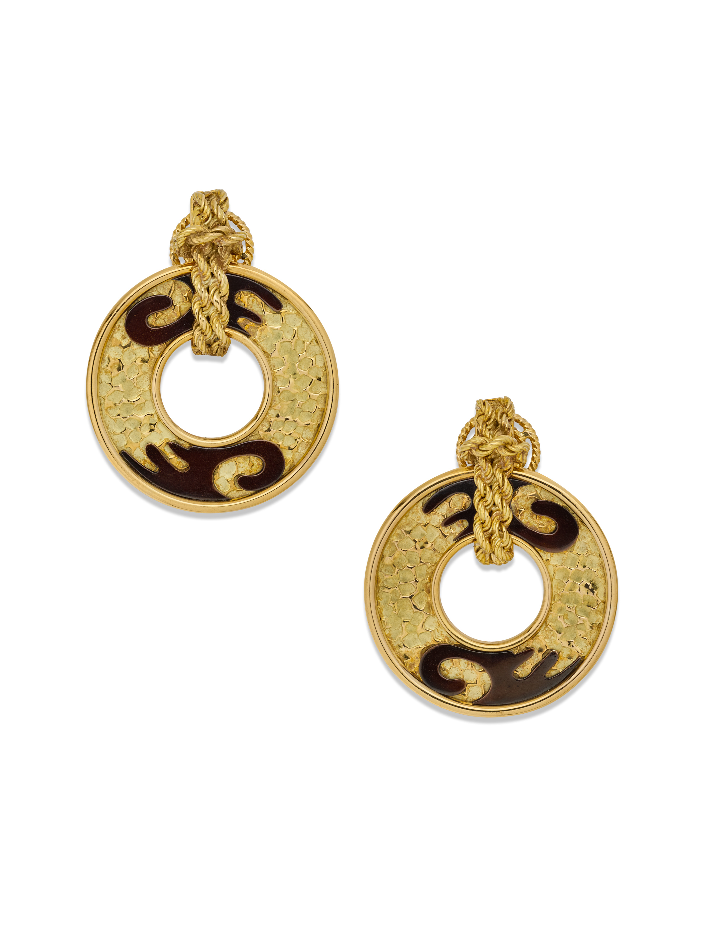 Pendientes en oro martillado y bronce, Chaumet, 1977