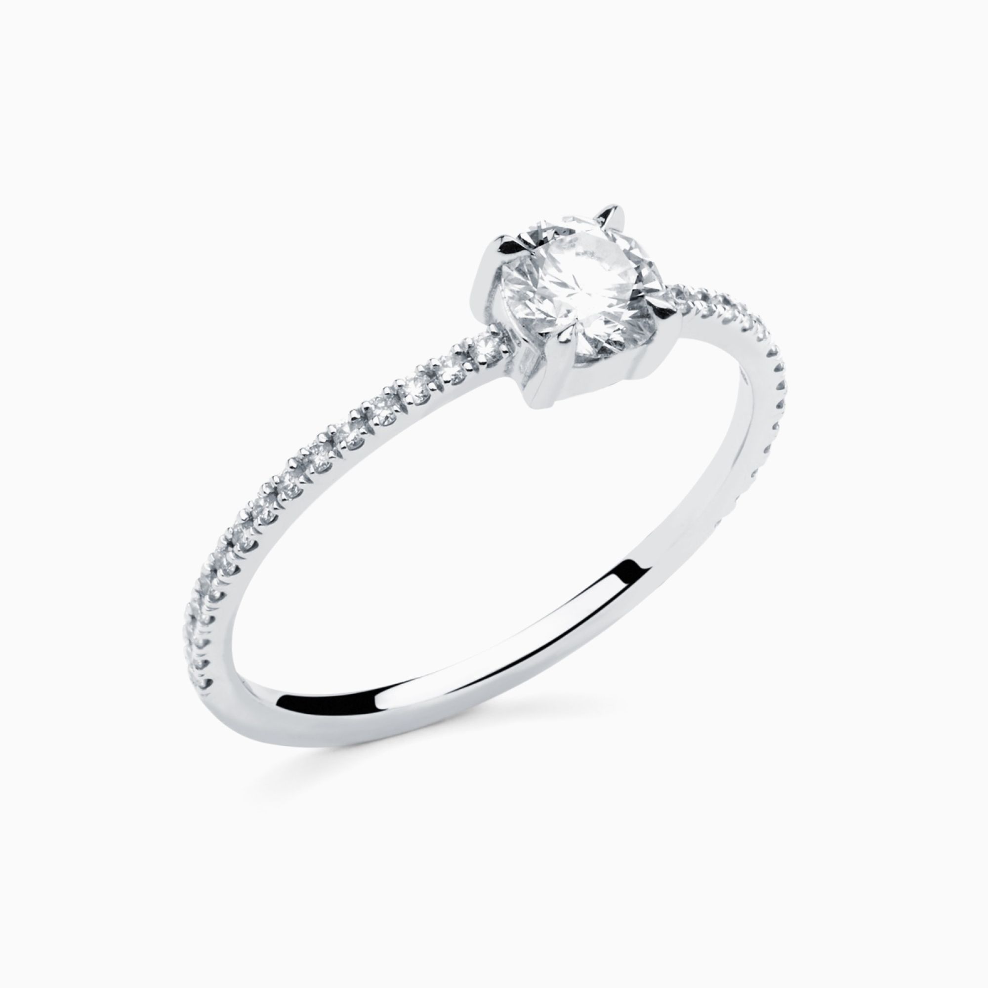 Anillo solitario solitario con diamante central y brazo de diamantes | RABAT Poetic