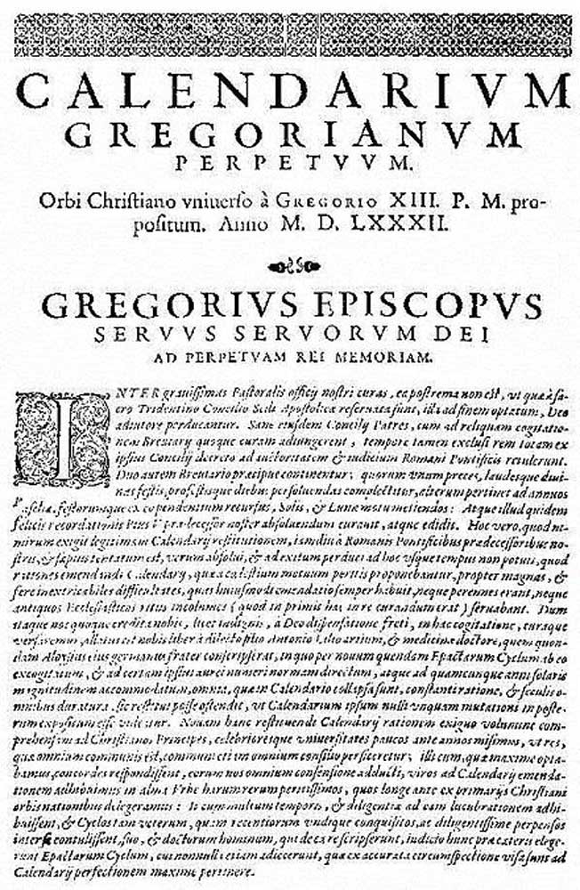 Detalle de la ley papal del papa Gregorio XIII