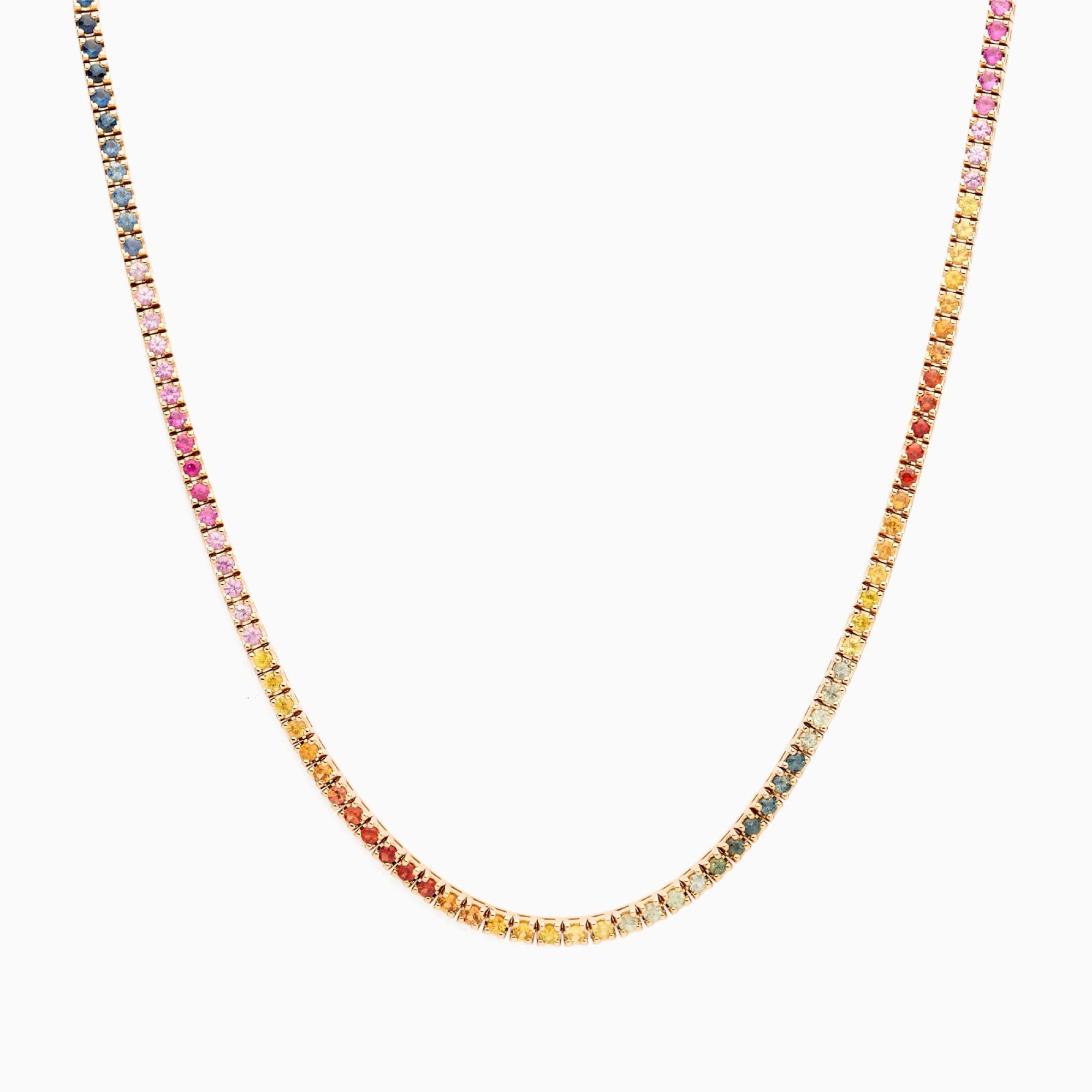 Collar rivière de oro rosa con zafiros multicolor