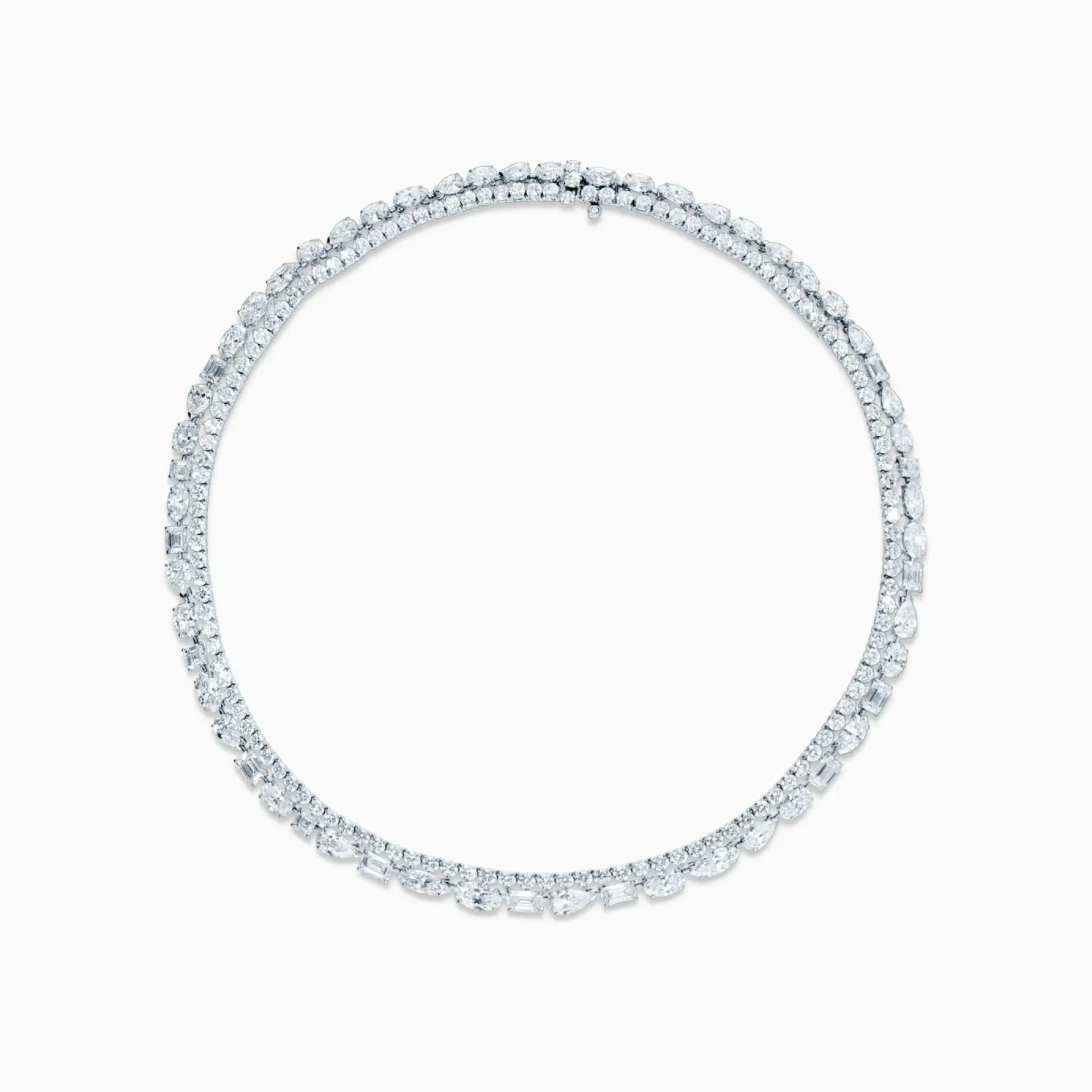 Collar rivière de dos filas de oro blanco con diamantes multi-talla