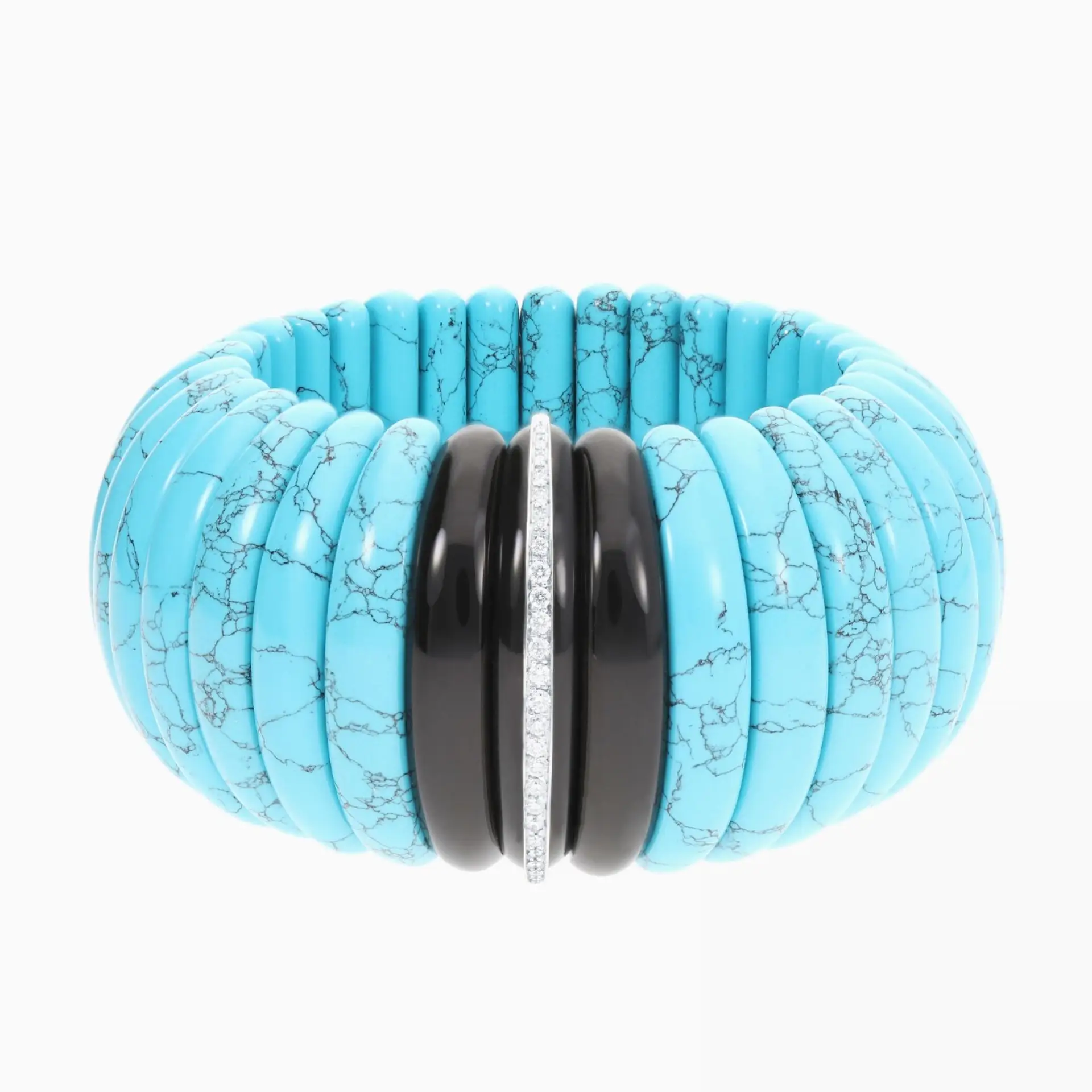 Pulsera de oro blanco con piedras de color turquesa, ónix negro y diamantes