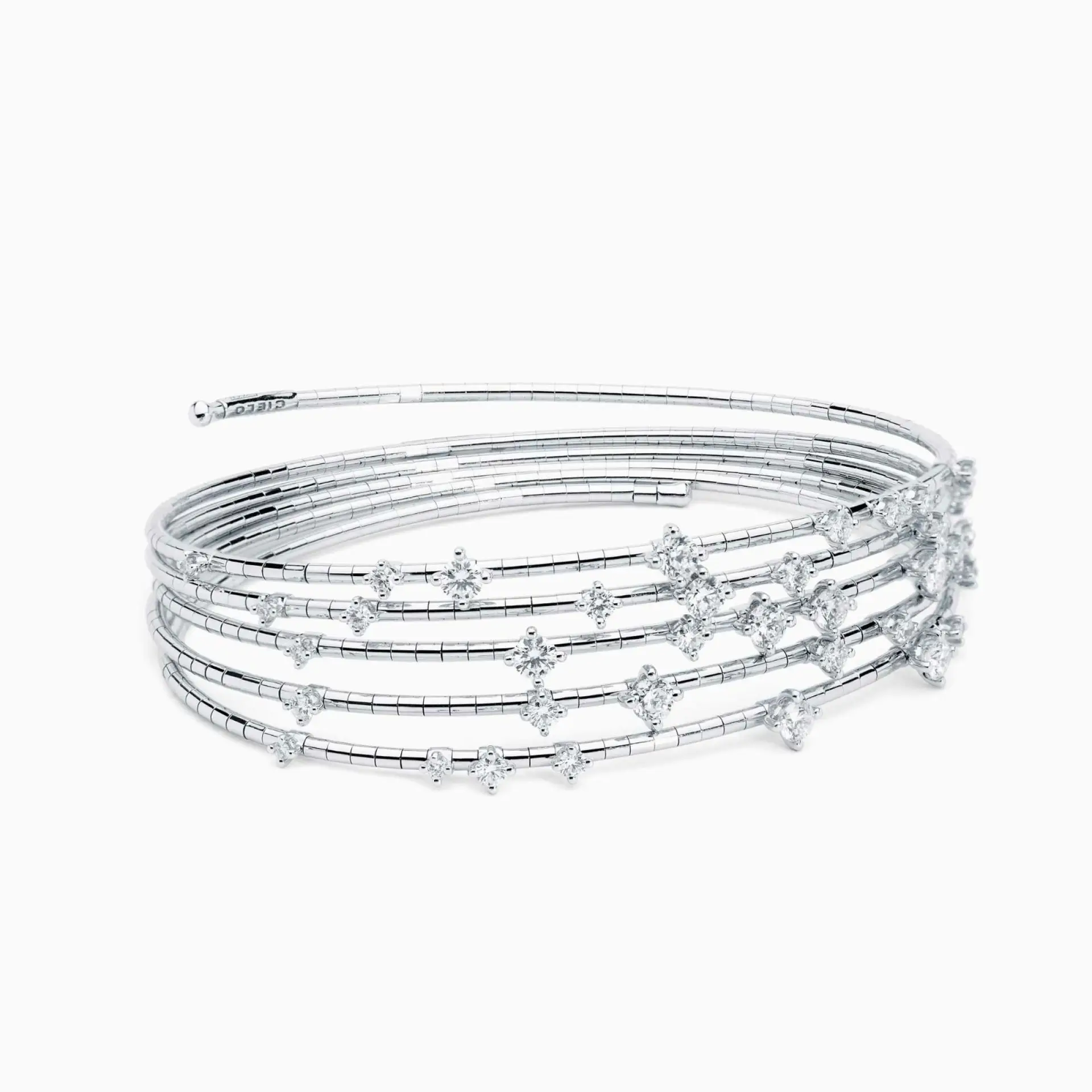 Pulsera elástica tubogas de oro rosa con diamantes