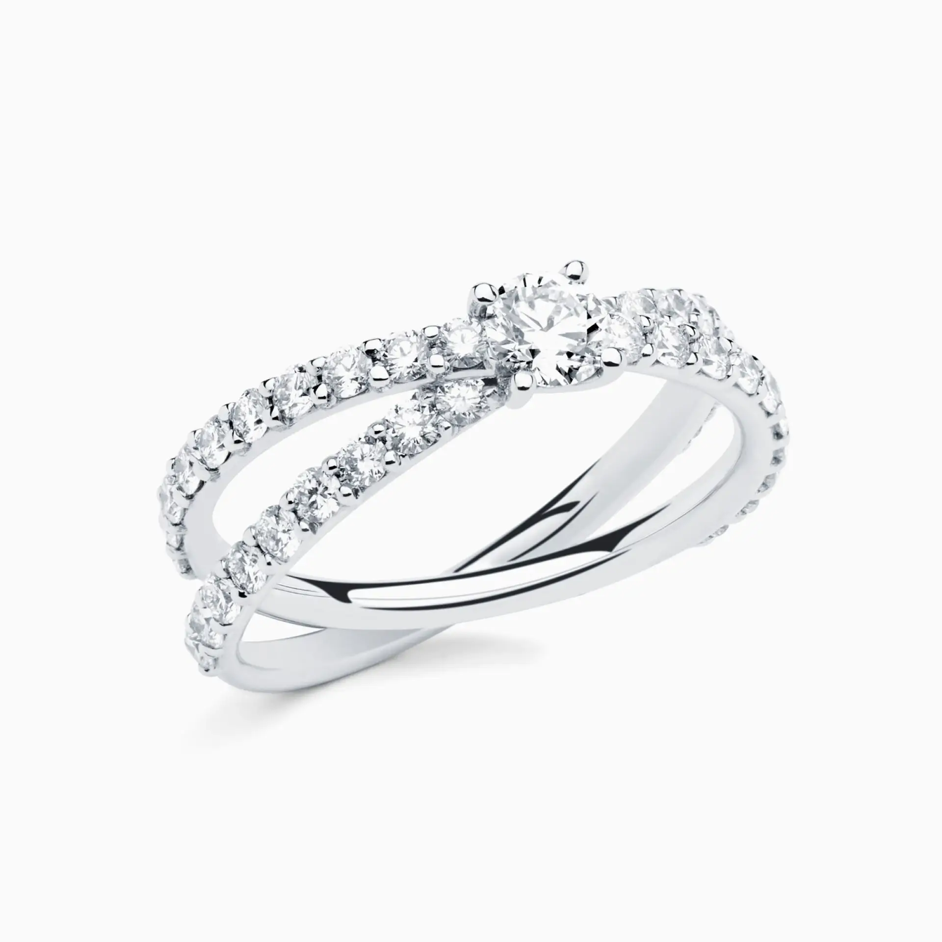 Anillo solitario de compromiso con diamante central y brazo de diamantes RABAT Poetic
