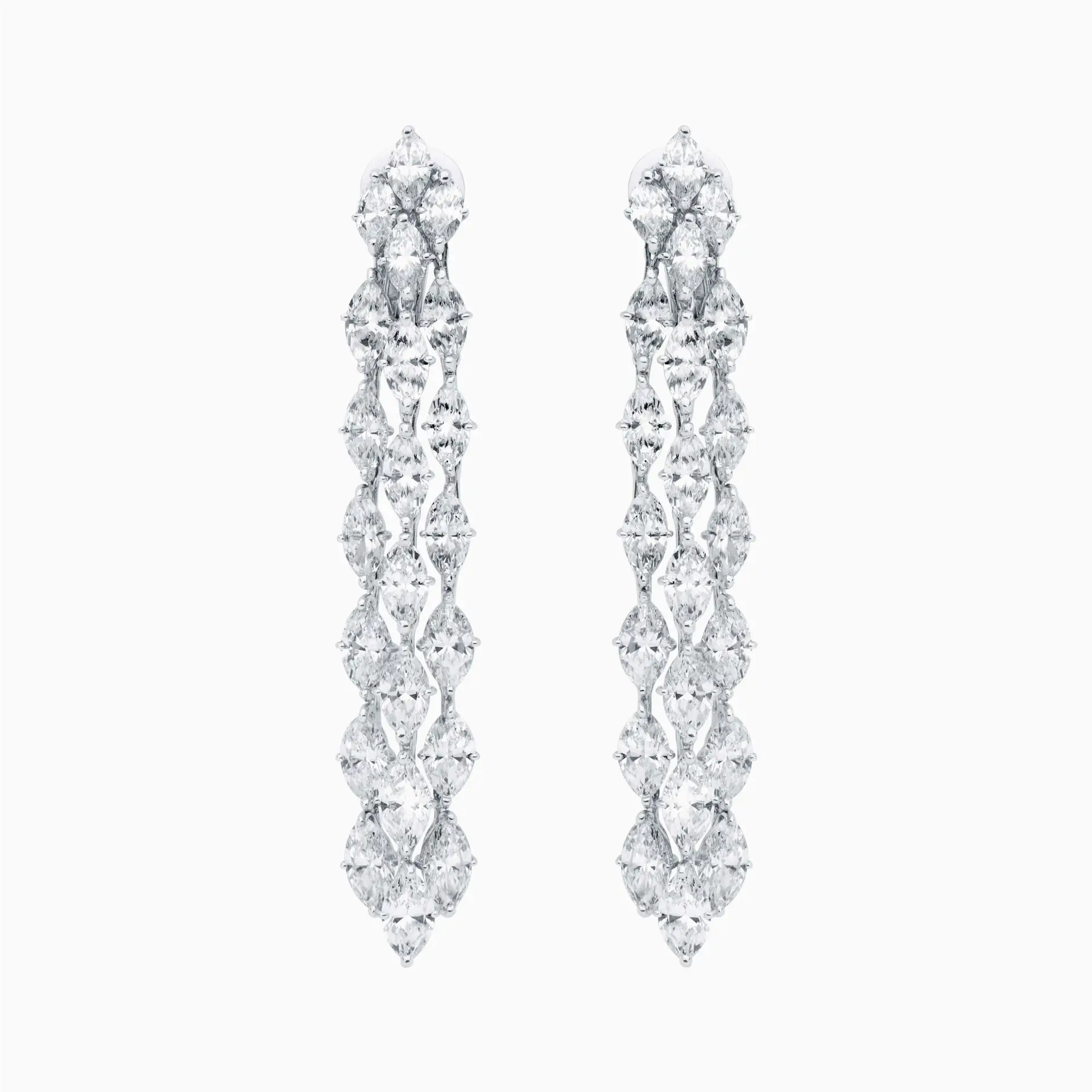 Pendientes rivière en cascada de oro blanco con diamantes