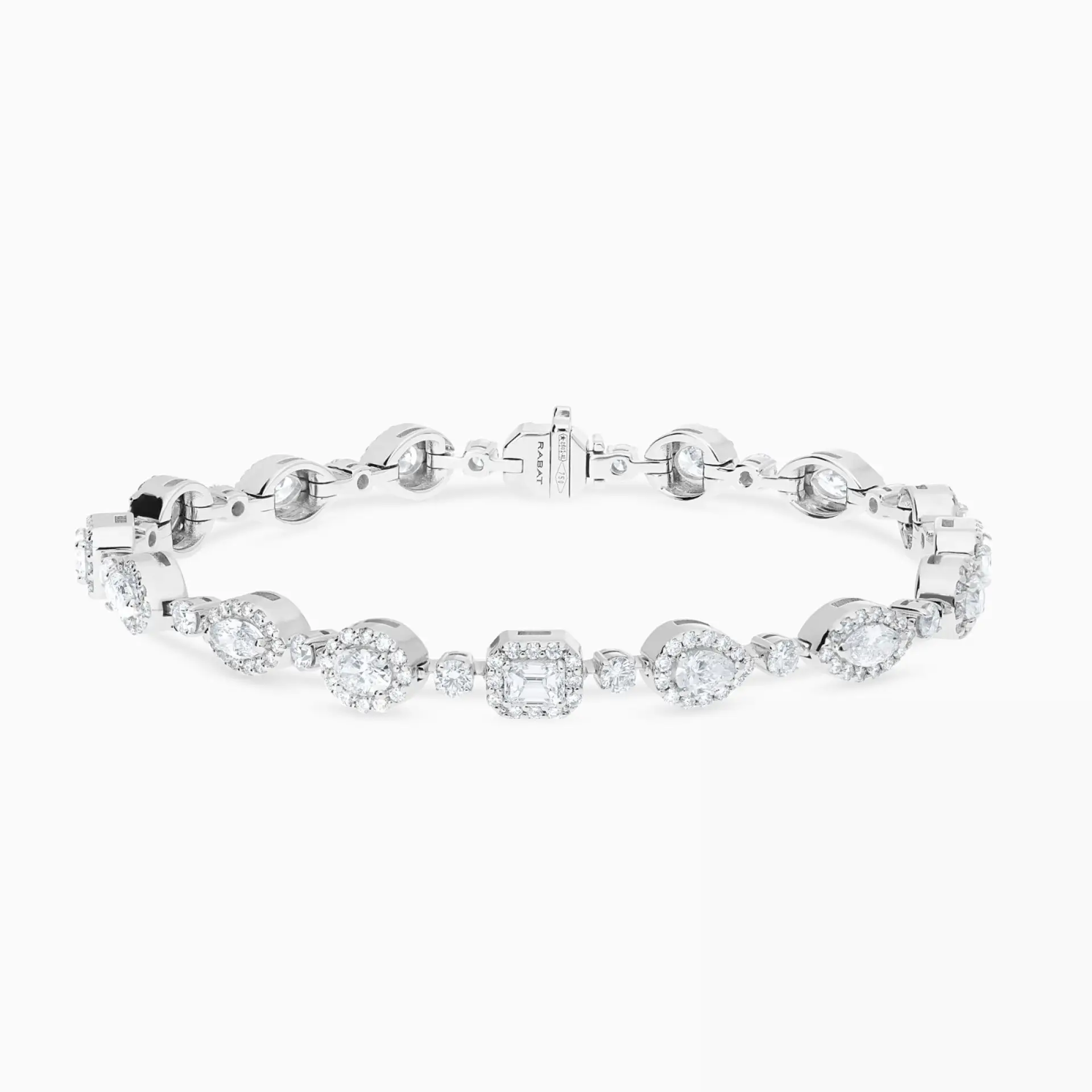 Pulsera de oro blanco con diamantes multitalla y orlas de diamantes