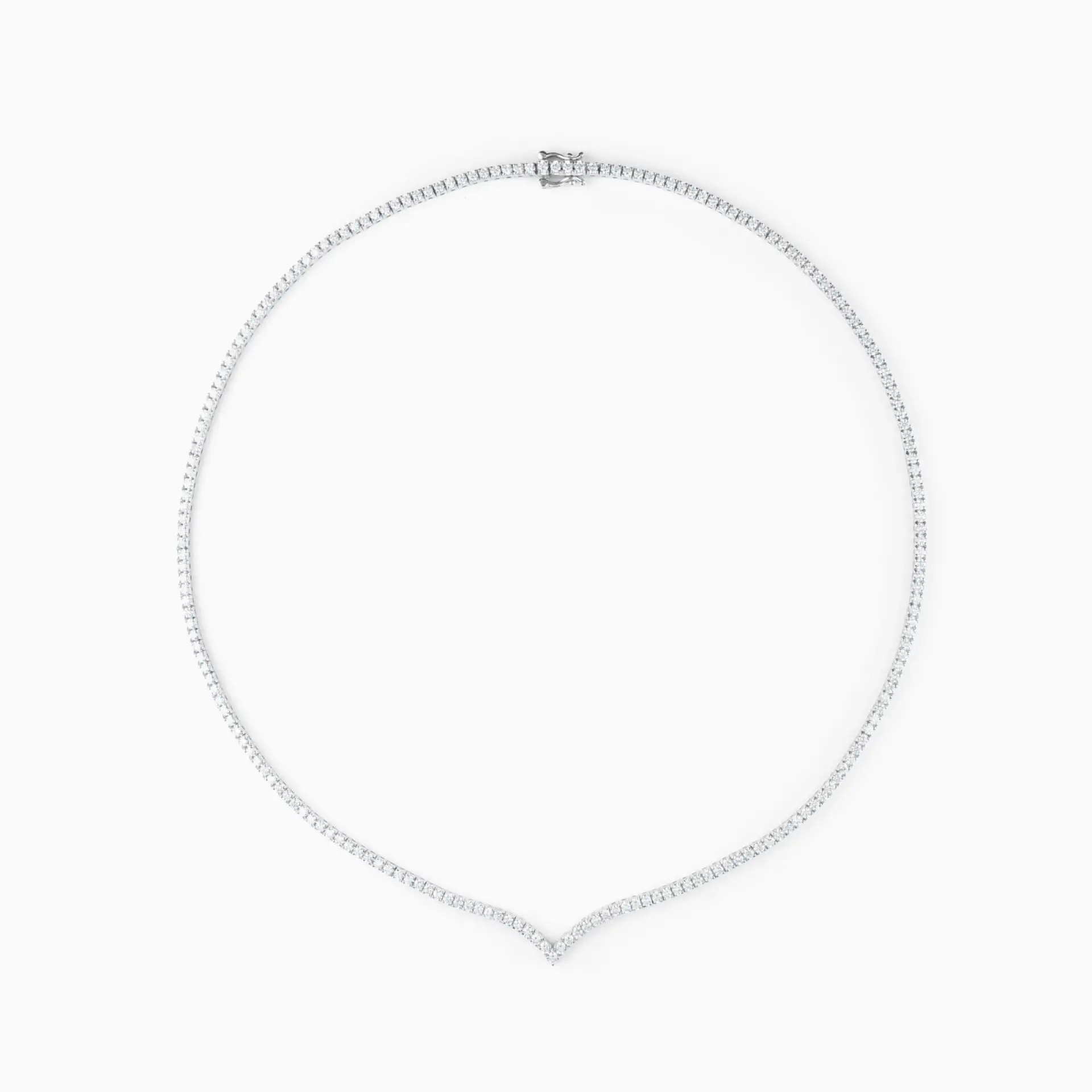 Collar riviere con forma de V de oro blanco con diamantes