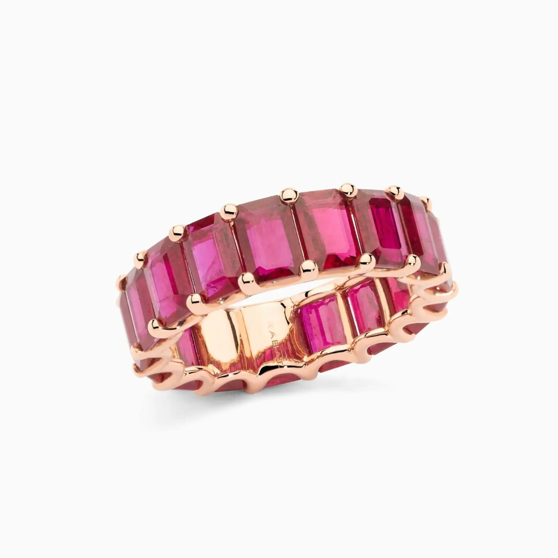 Anillo alianza de oro rosa con rubíes