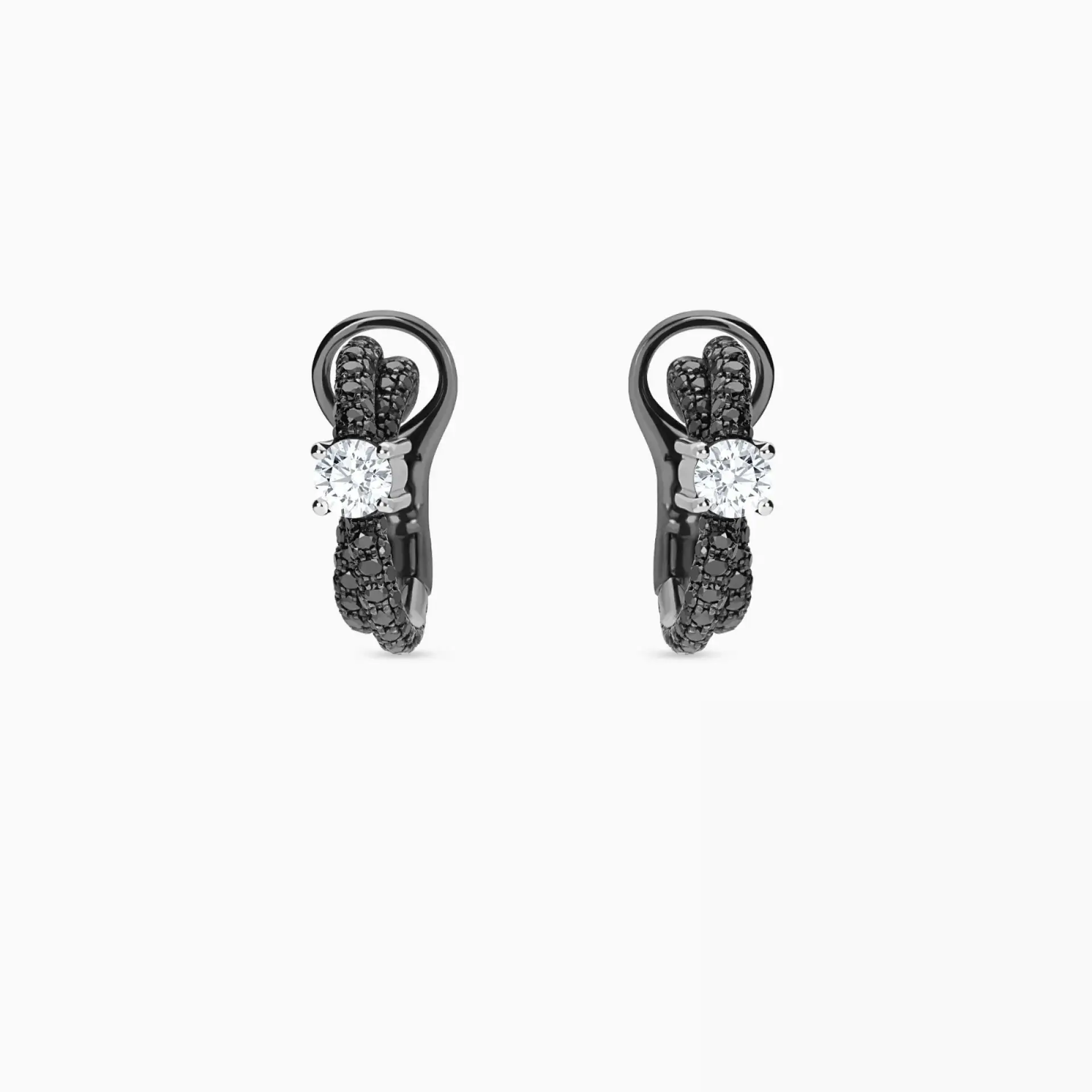 Pendientes cruzados de oro rodio negro con diamante central blanco y diamantes negros RABAT Black u0026amp; White