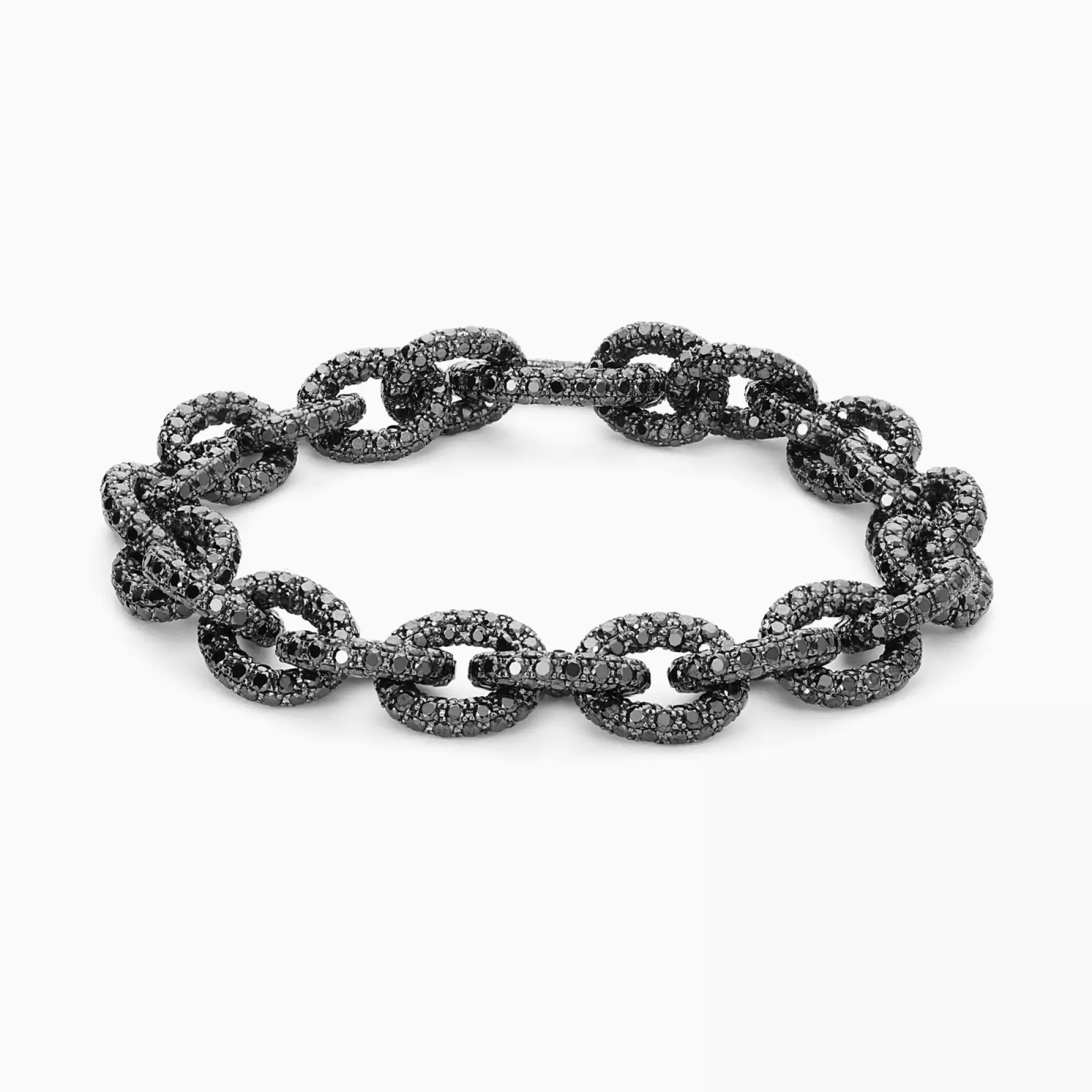 Pulsera de eslabones de oro con rodio negro con pavé de diamantes negros