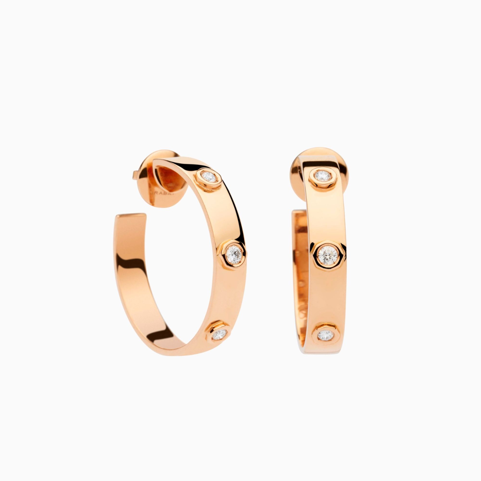 Pendientes de aro grande de oro rosa con tres diamantes