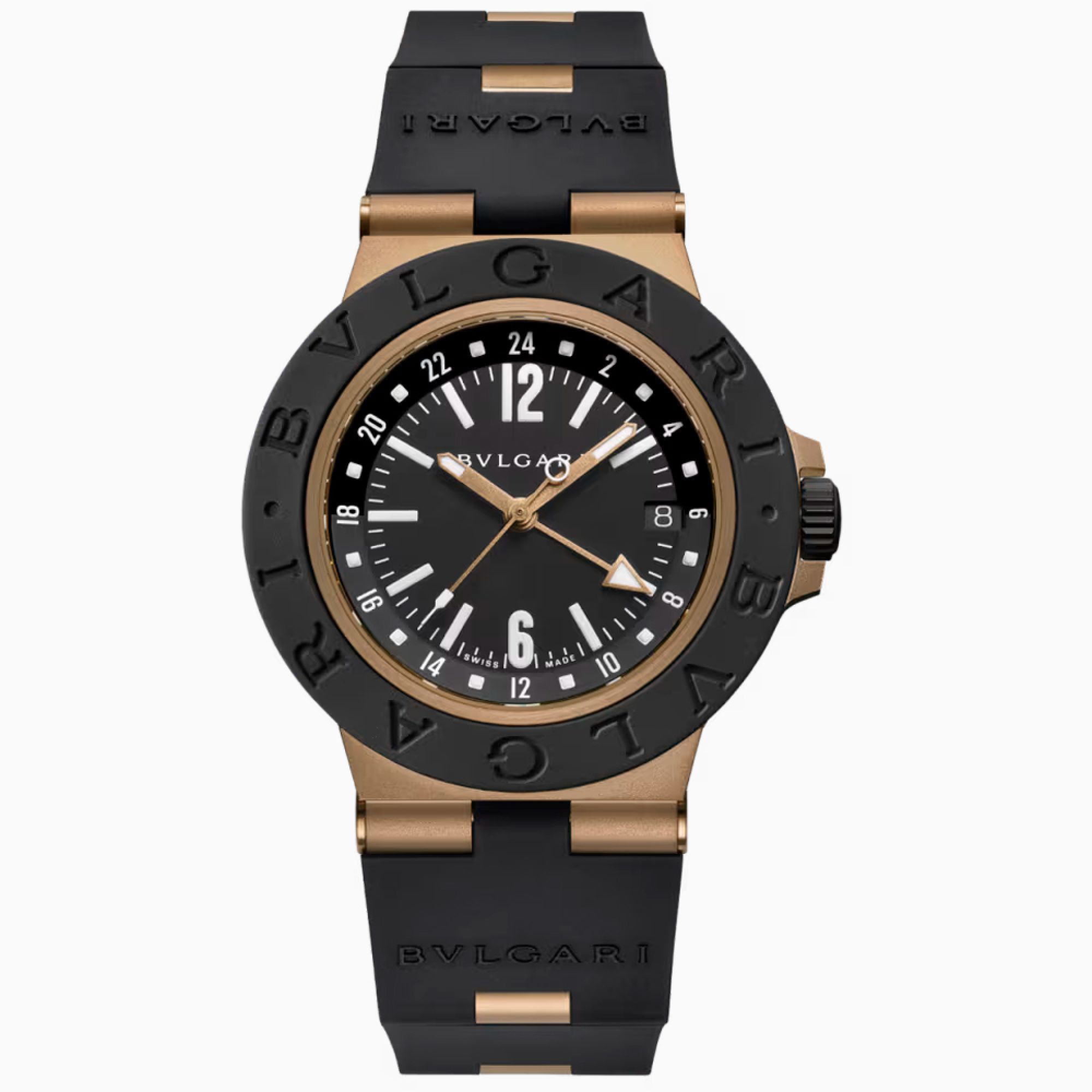 Reloj Bvlgari Aluminium GMT sobre fondo blanco