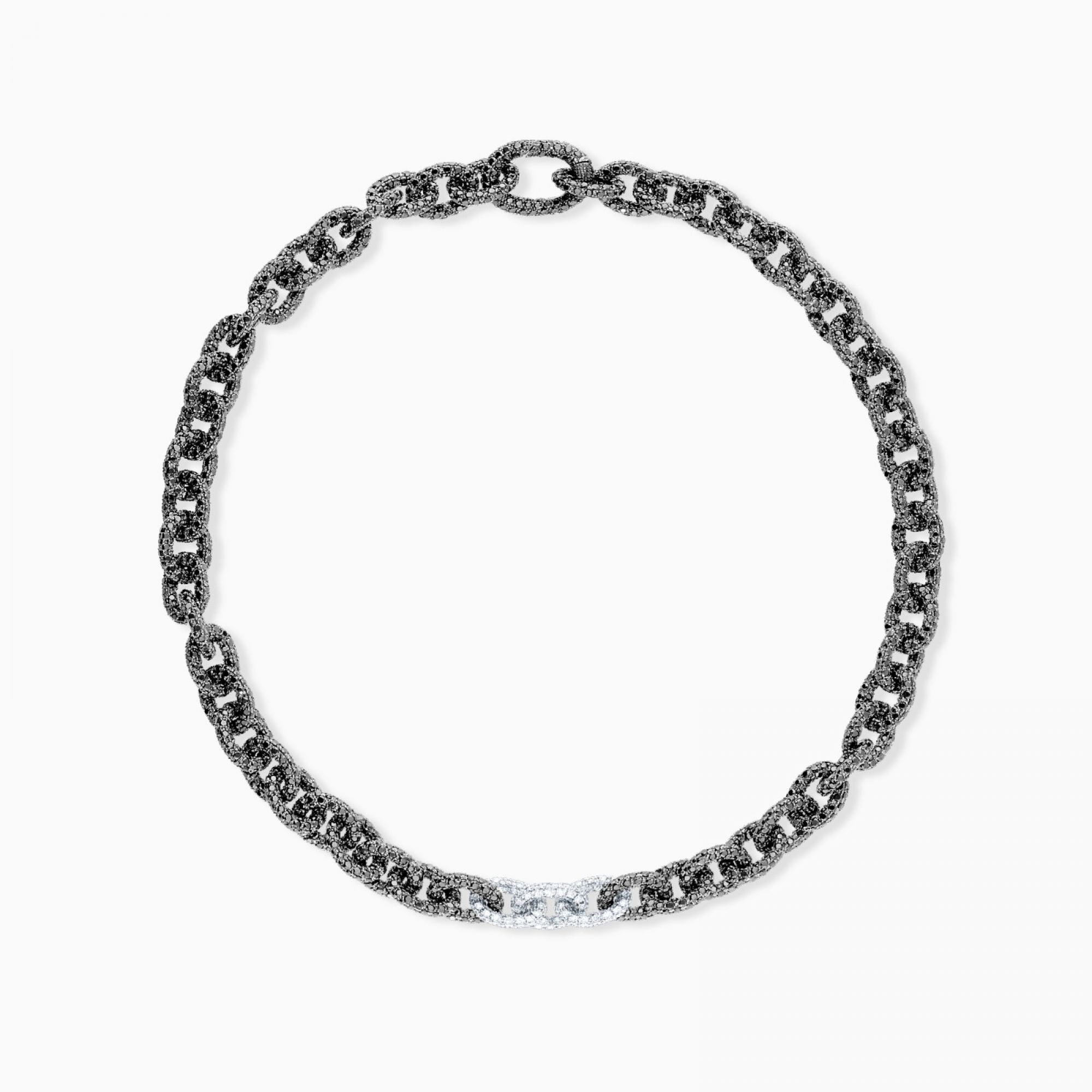 Collar de eslabones de oro con rodio negro con pavé de diamantes blancos y negros