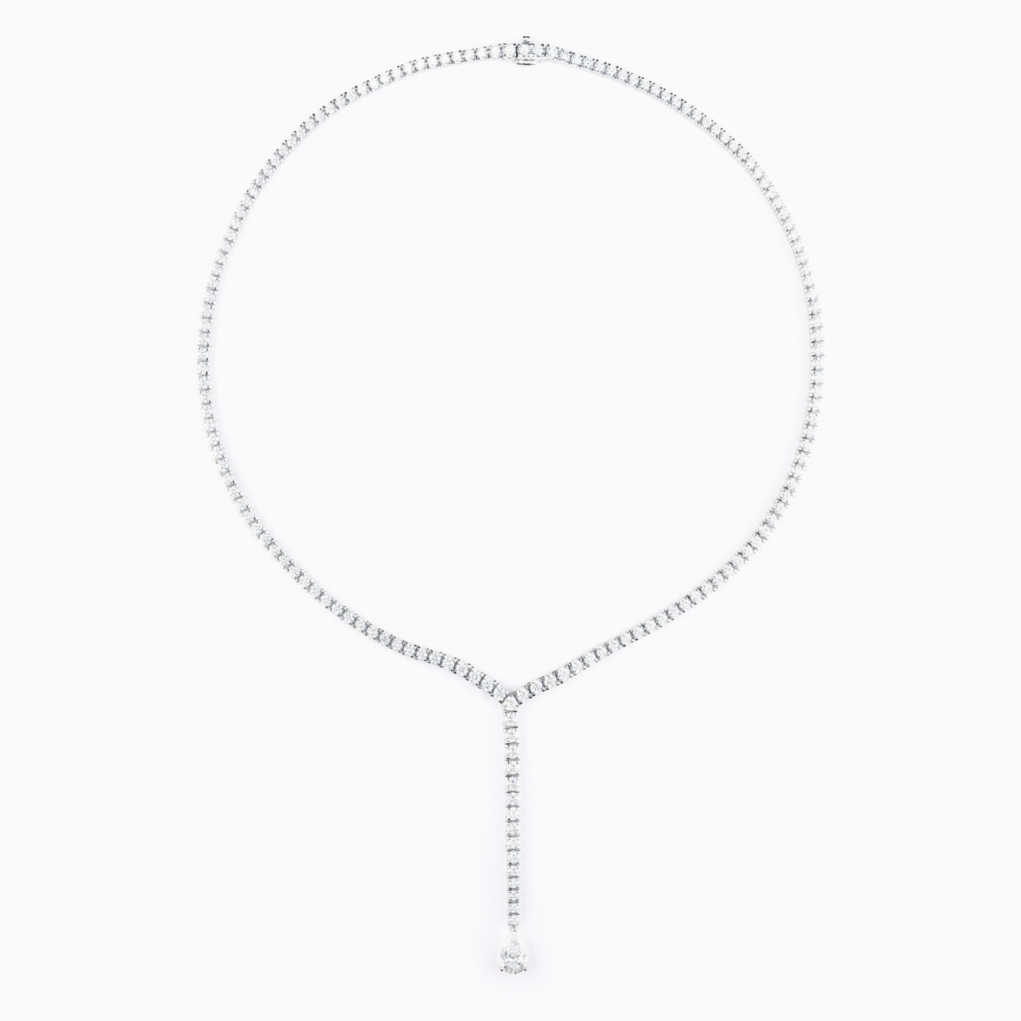 Collar rivière estilo corbata de oro blanco con diamantes y diamante central talla pera