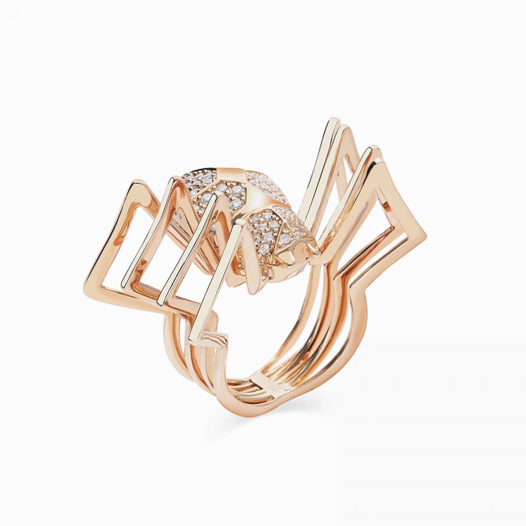 Anillo araña de oro rosa con diamantes