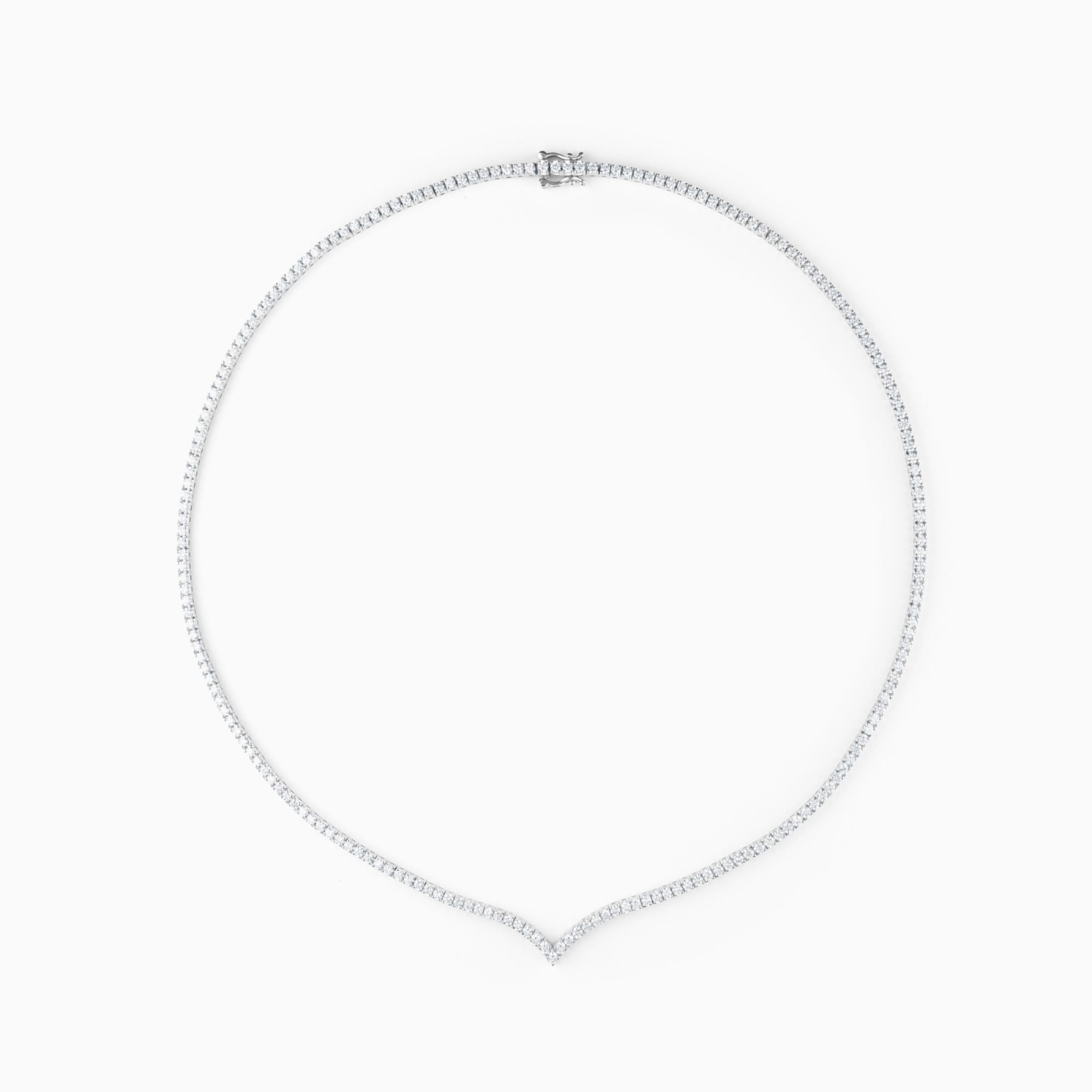 Collar rivière con forma de V de oro blanco con diamantes