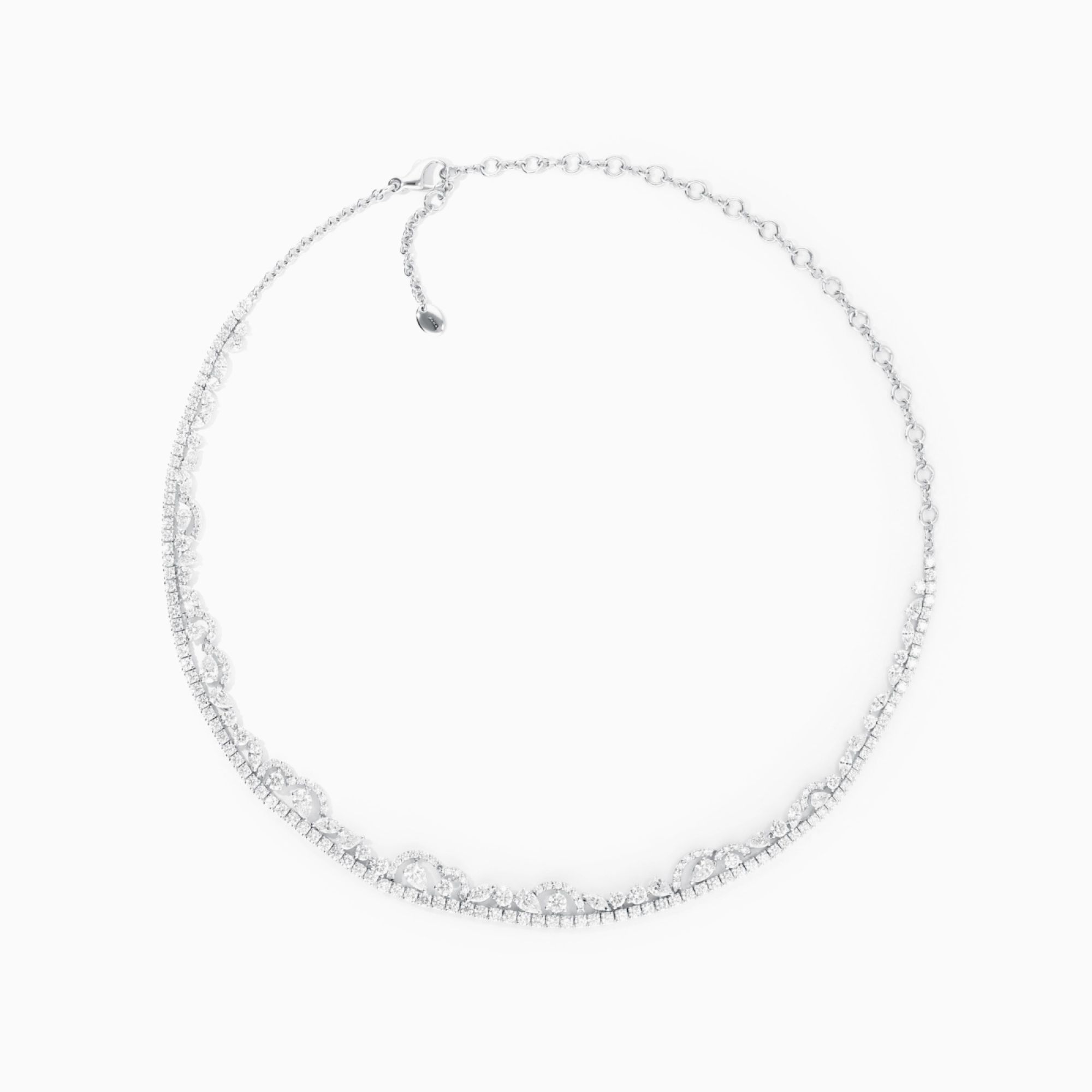 Collar rivière de dos filas de oro blanco con diamantes multitalla