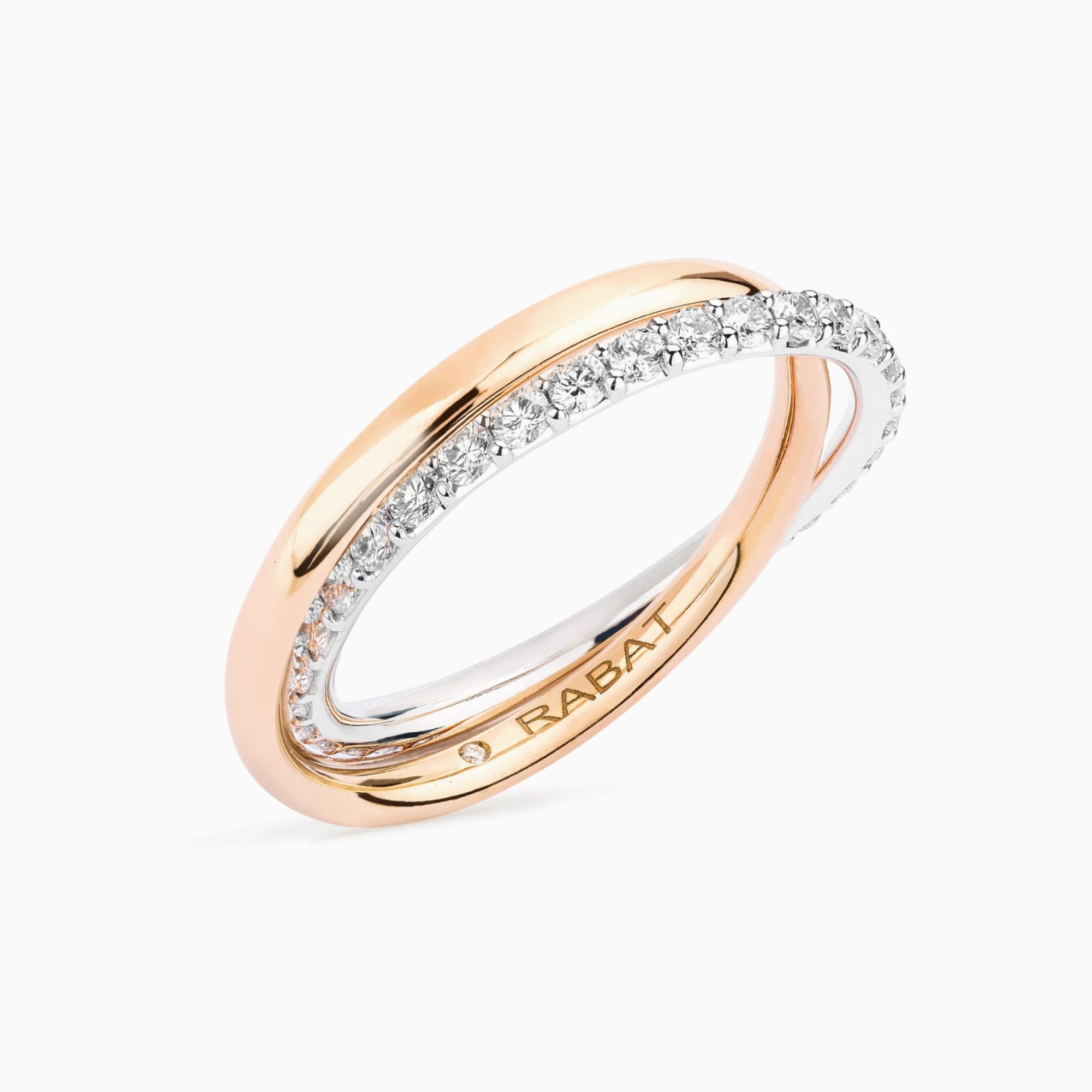 Alianza de boda doble de oro rosa y oro blanco con diamantes