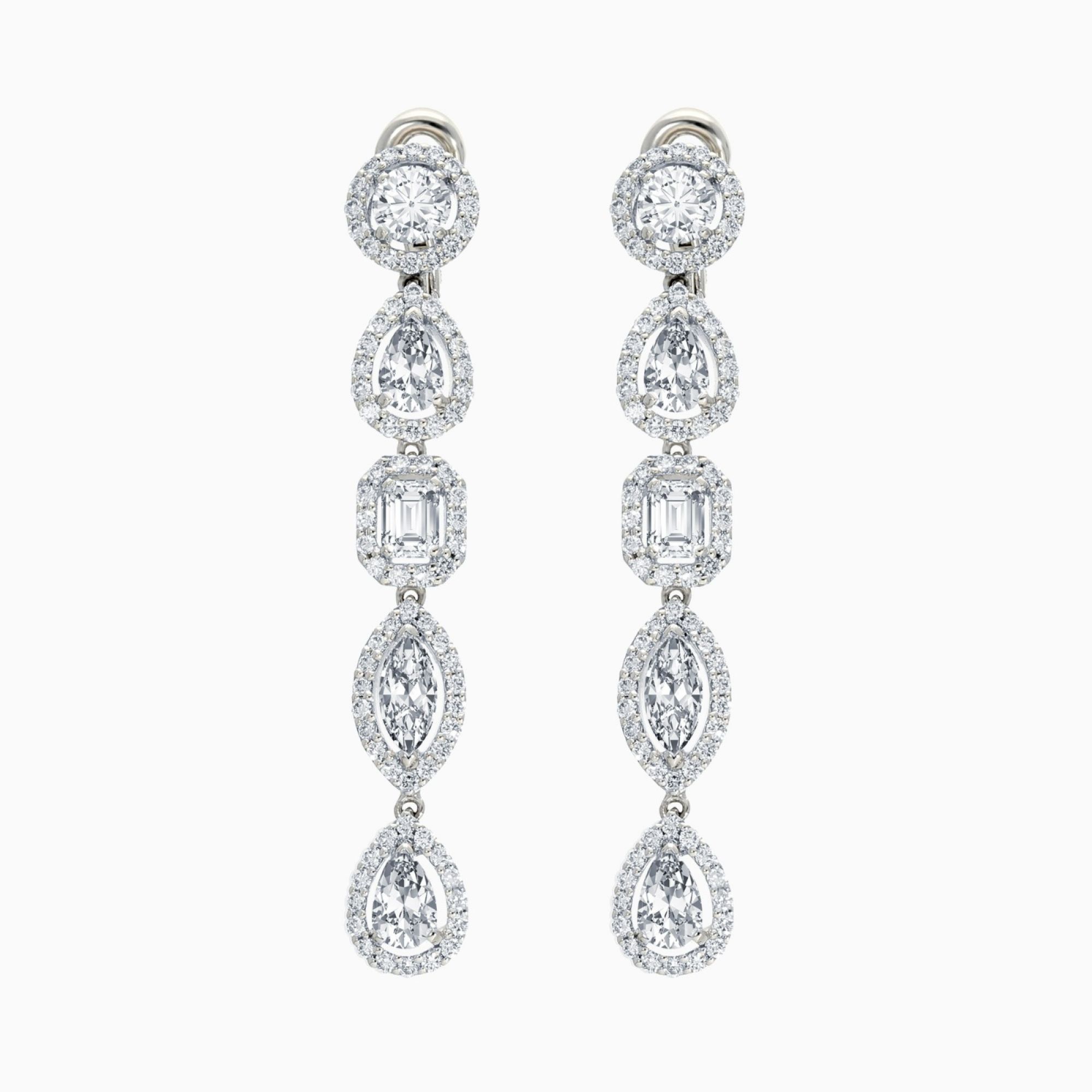 Pendientes de oro blanco con diamantes multitalla y orlas de diamantes