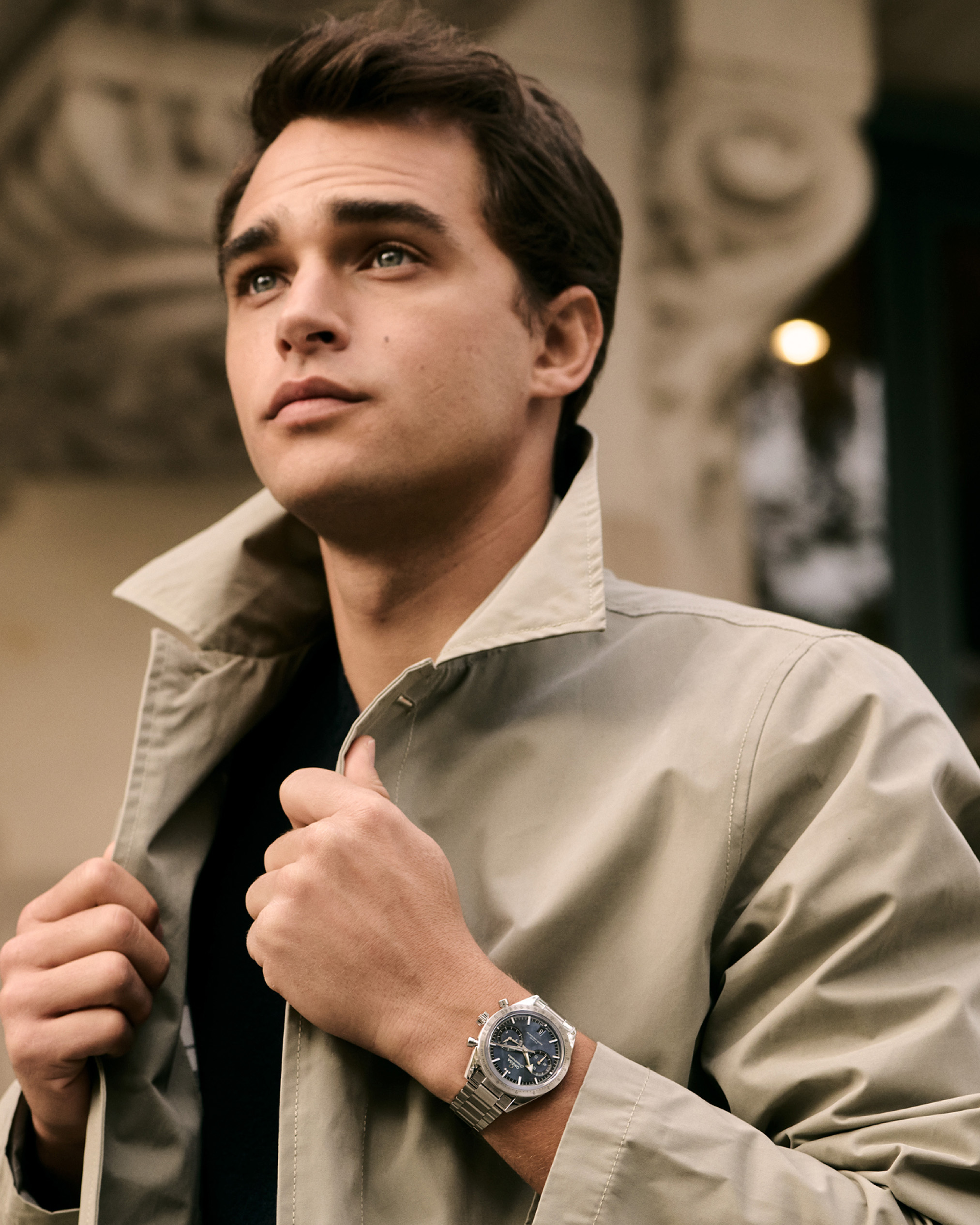 Pepe Barroso con el reloj Omega Speedmaster '57 Co-Axial Chronometer Chronograph en Joyería RABAT