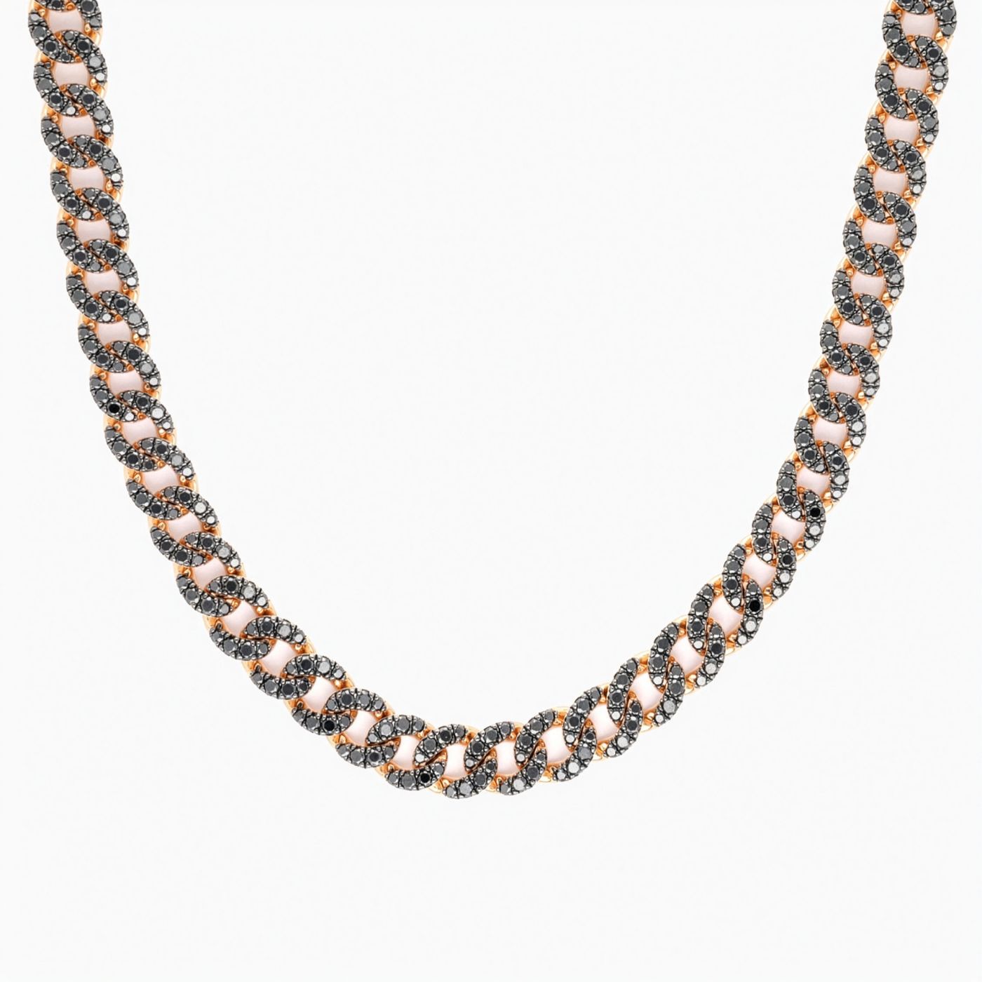 Collar barbado de oro rosa con eslabones de pavé de diamantes negros