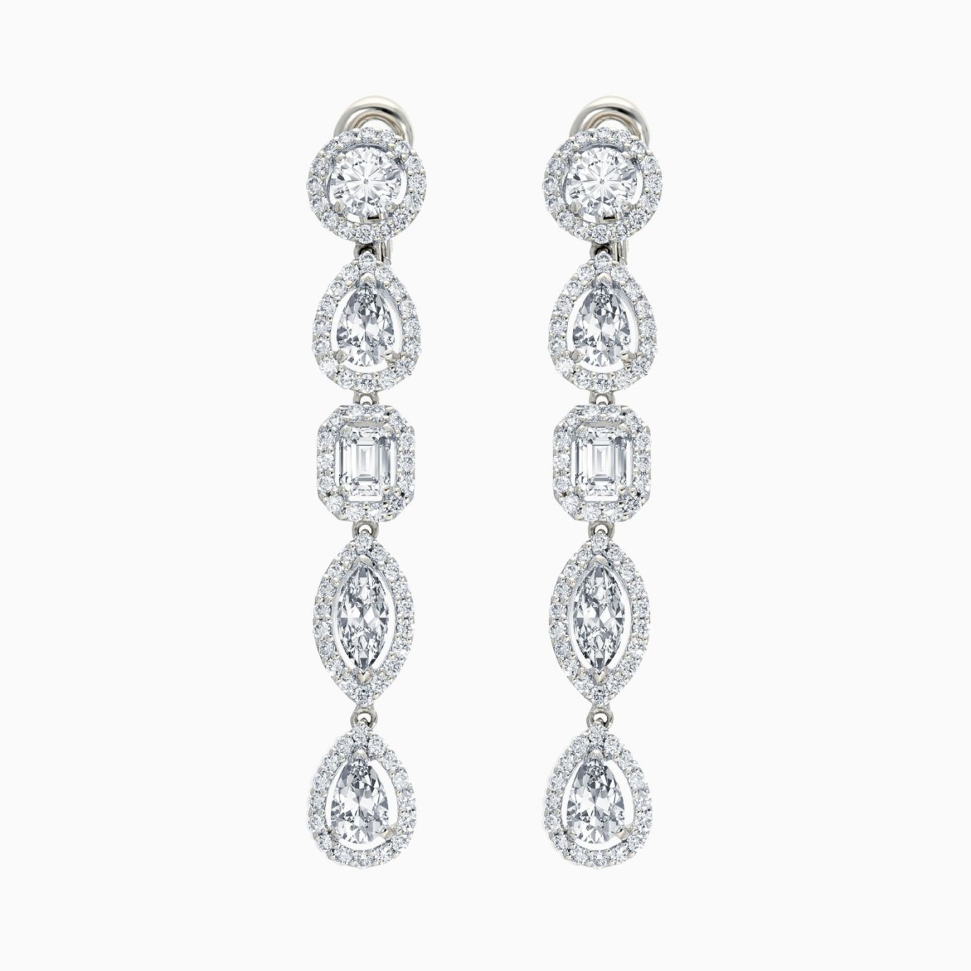 Pendientes de oro blanco con diamantes y orla de diamantes