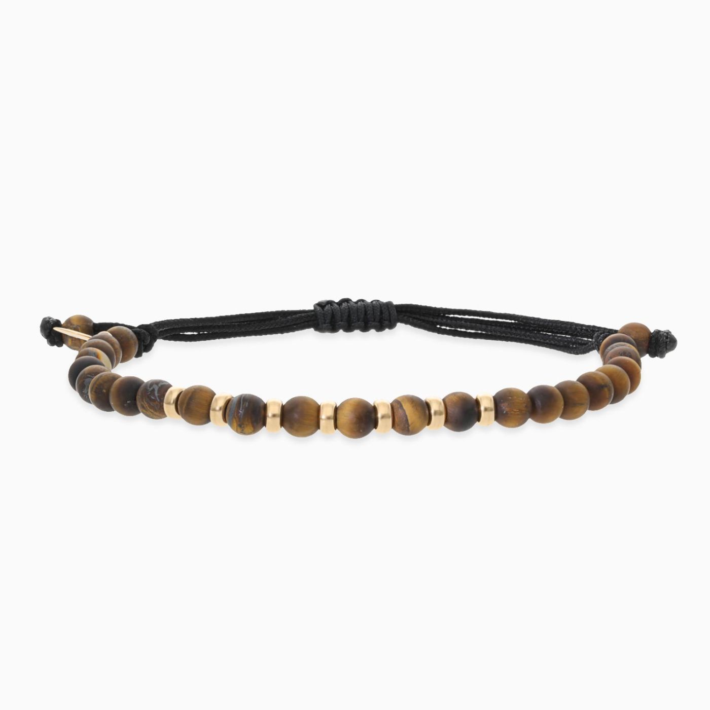Pulsera de hilo para hombre con gemas de color marrón y oro rosa