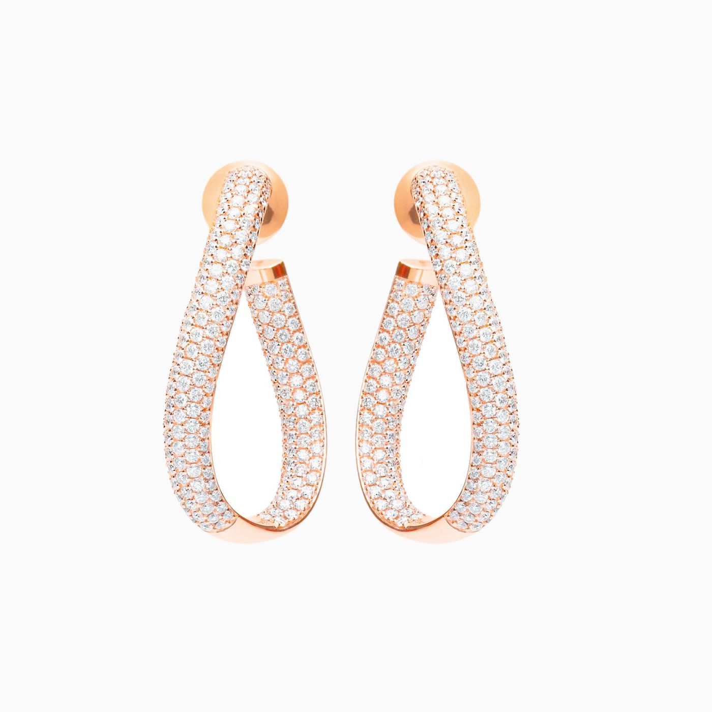 Pendientes de oro rosa ondulados con pavé de diamantes