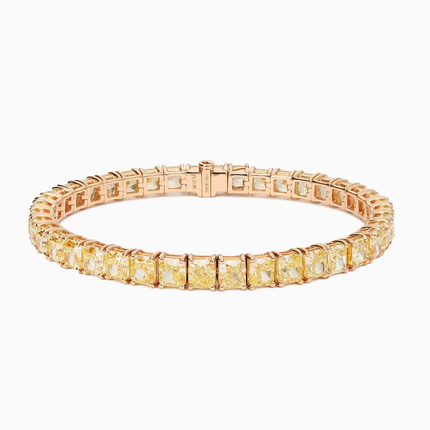 Pulsera rivière de oro rosa con diamantes fancy talla radiant